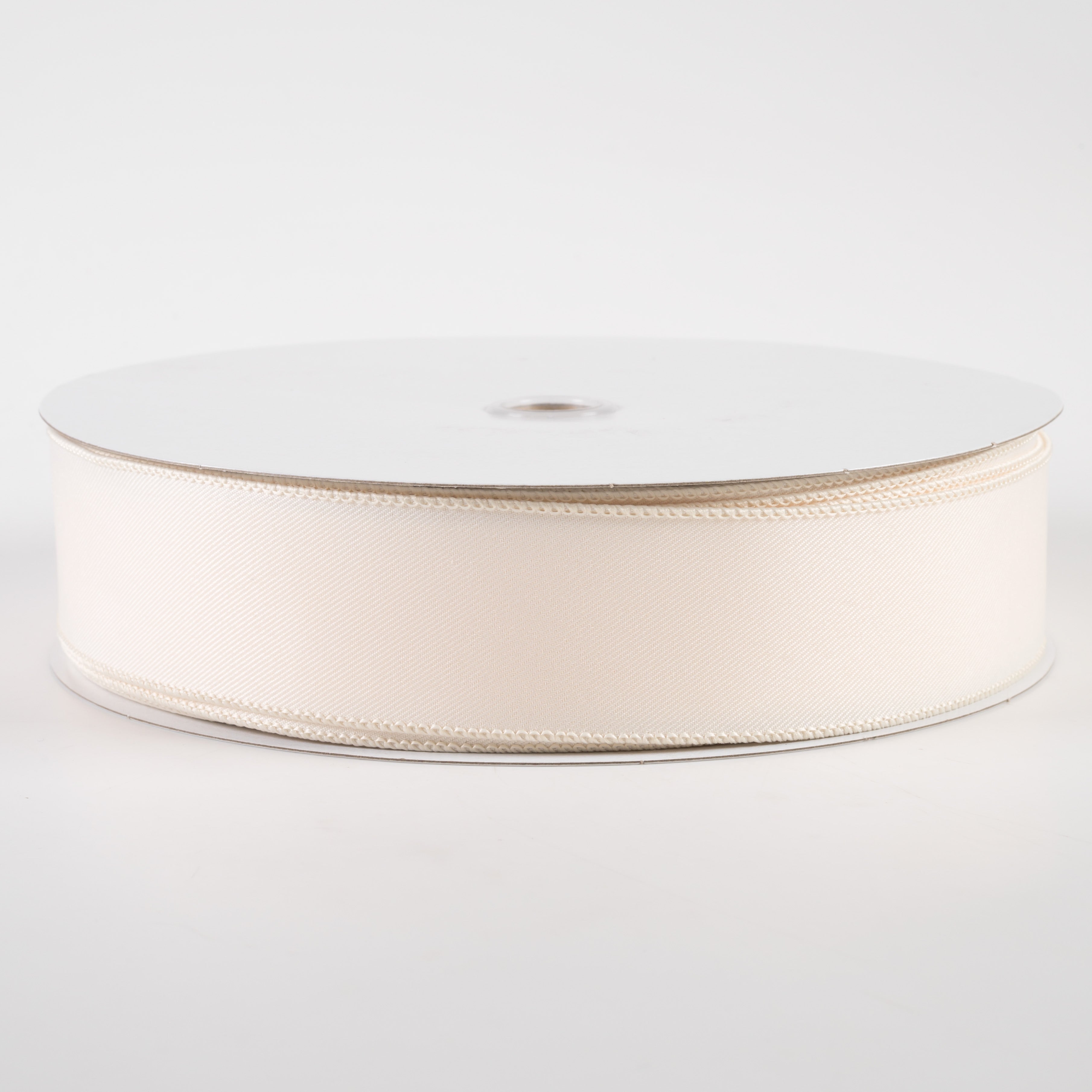 1.5" Diagonal Weave Fabric Ribbon: Ivory (50 Yards)
