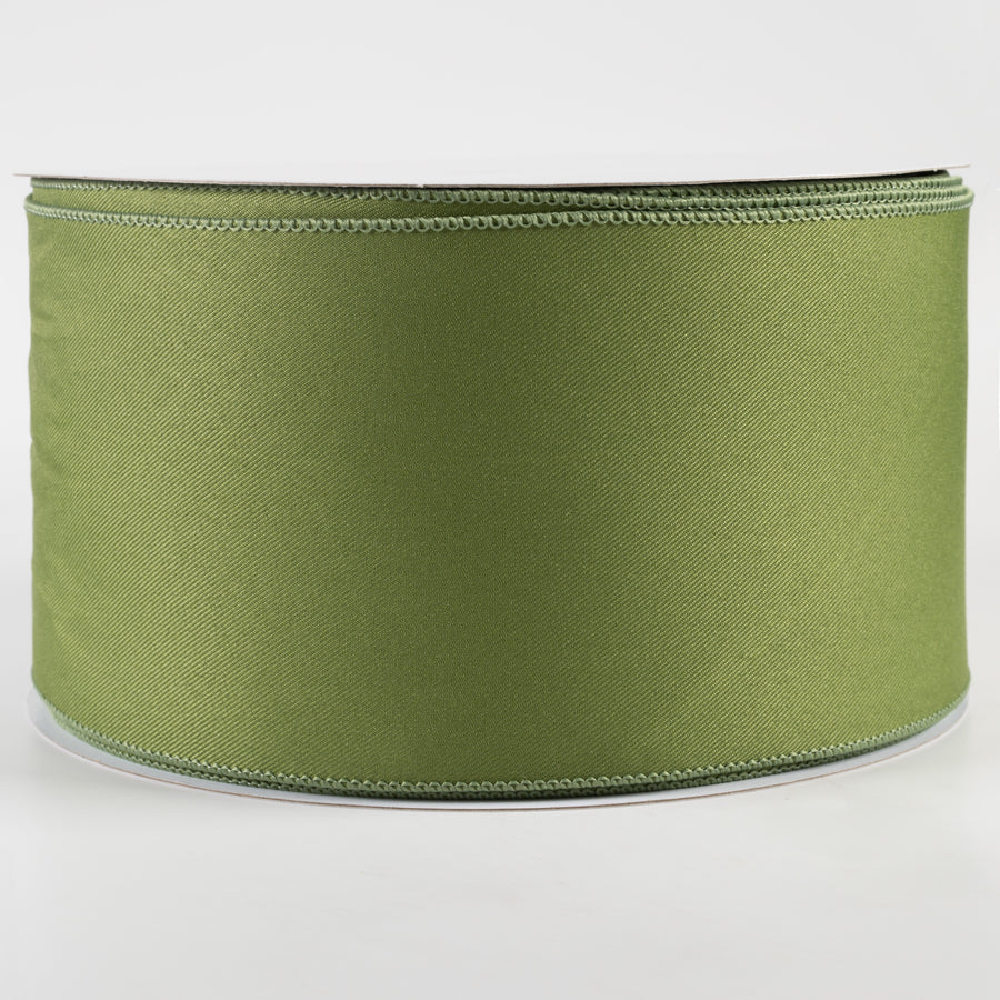 4" Diagonal Weave Fabric Ribbon: Moss Green (50 Yards)