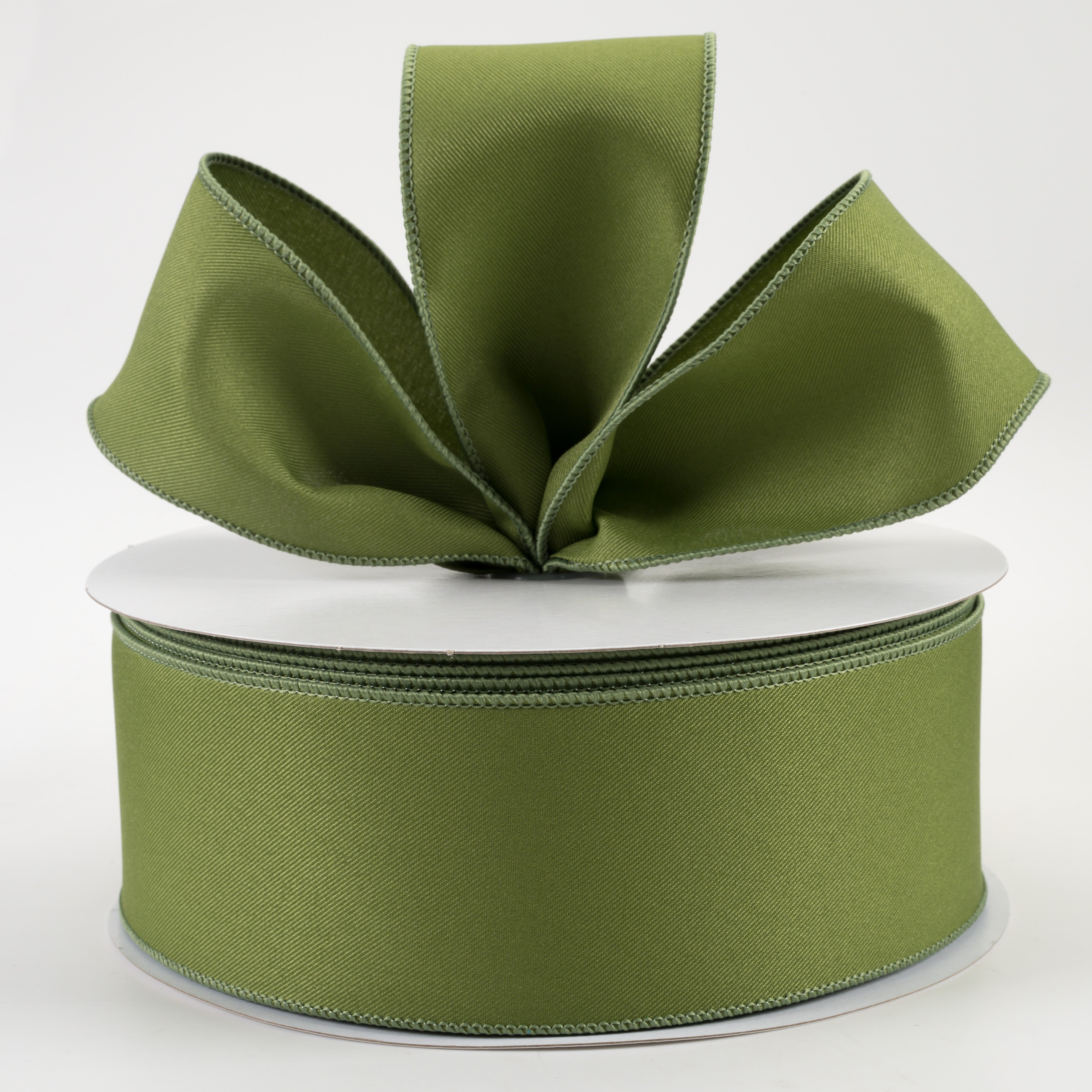 2.5" Diagonal Weave Fabric Ribbon: Moss Green (50 Yards) Lifestyle Photo