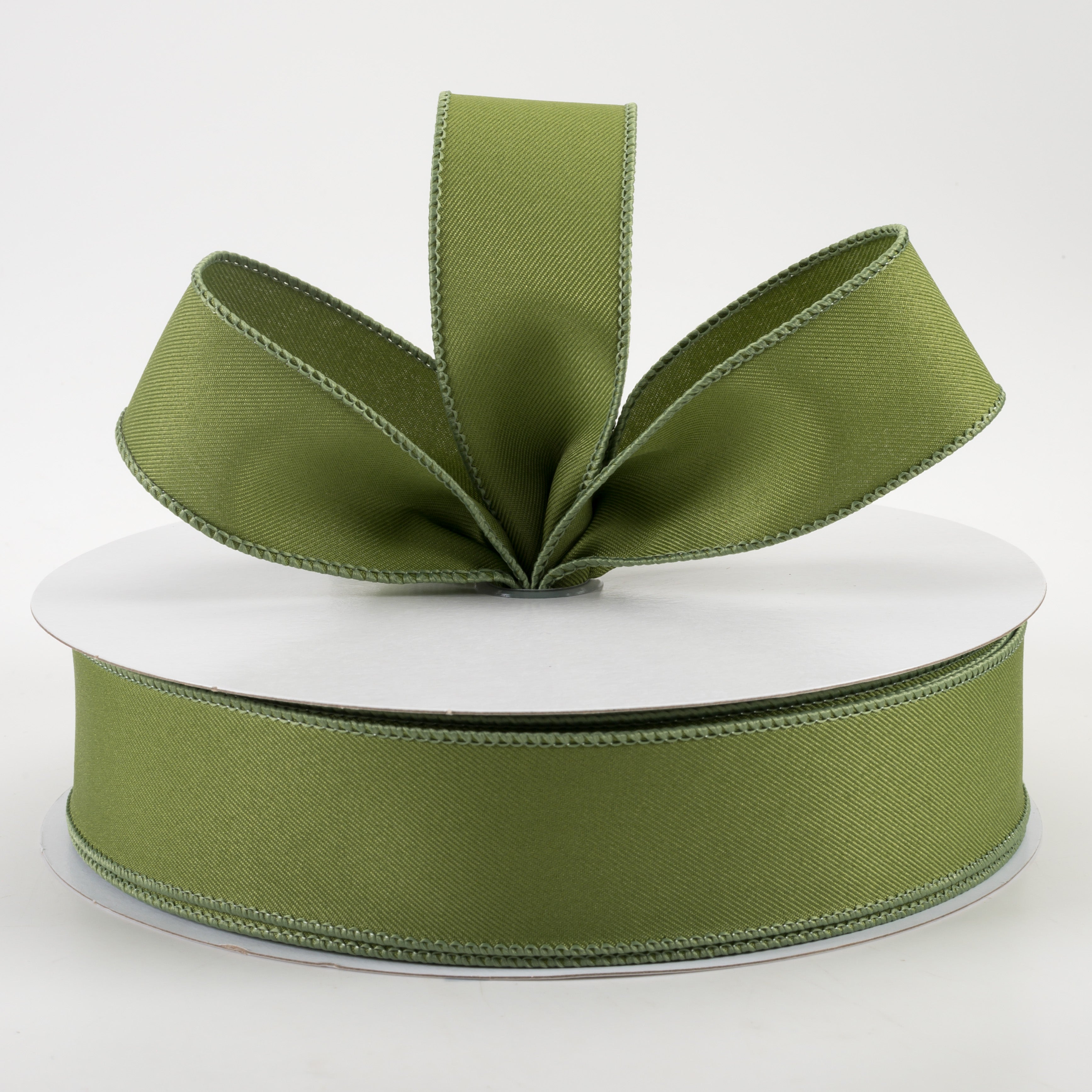 1.5" Diagonal Weave Fabric Ribbon: Moss Green (50 Yards) Lifestyle Photo