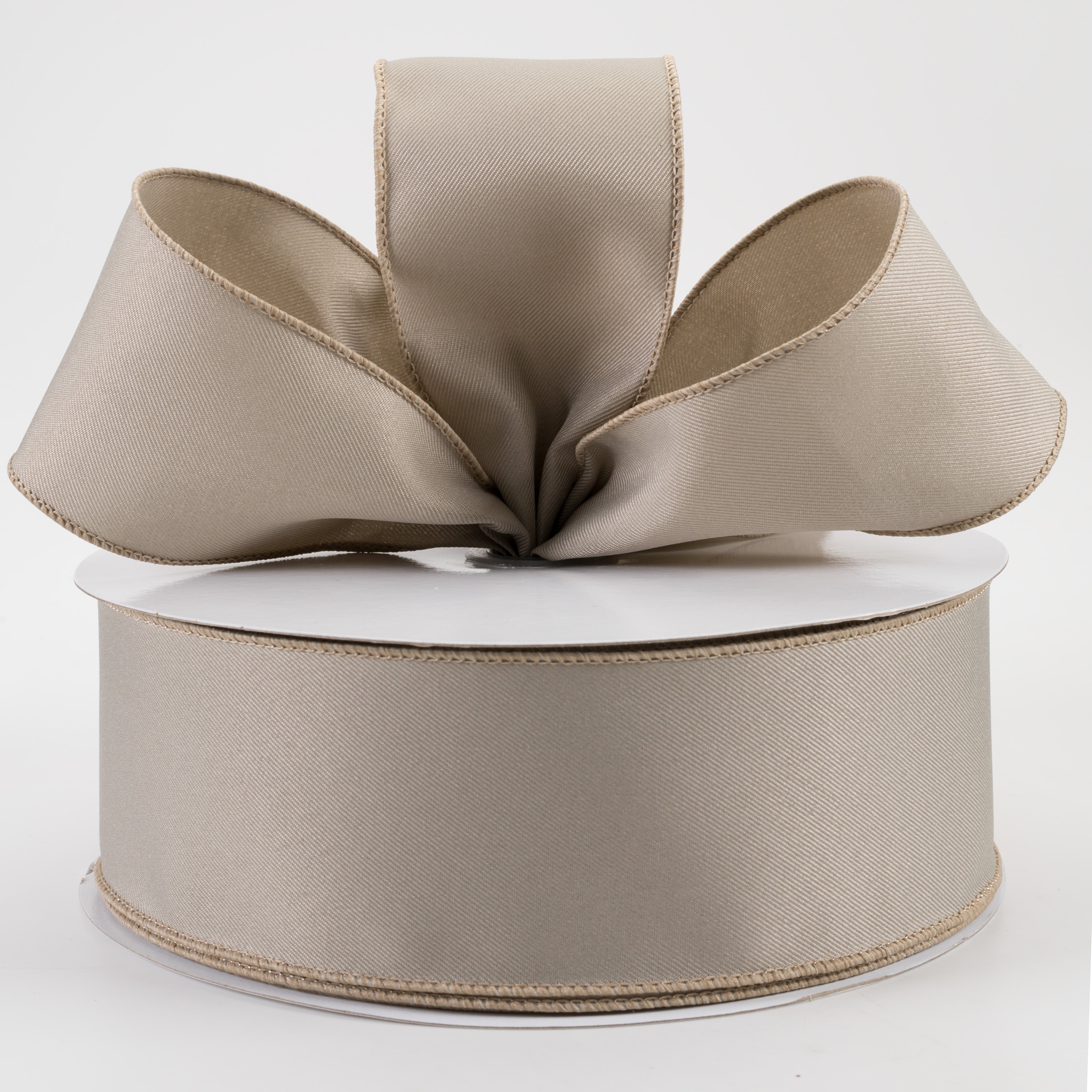 2.5" Diagonal Weave Fabric Ribbon: Taupe (50 Yards) Lifestyle Photo