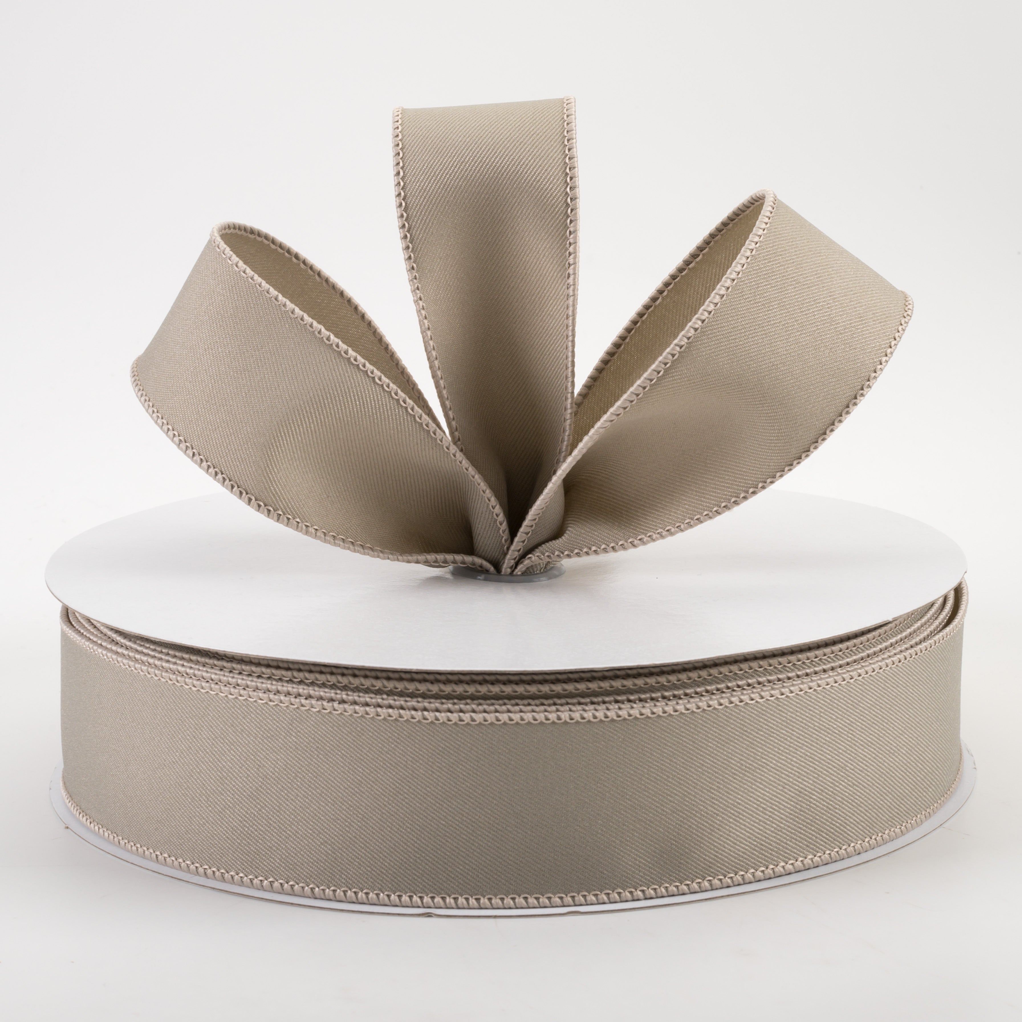 1.5" Diagonal Weave Fabric Ribbon: Taupe (50 Yards) Lifestyle Photo
