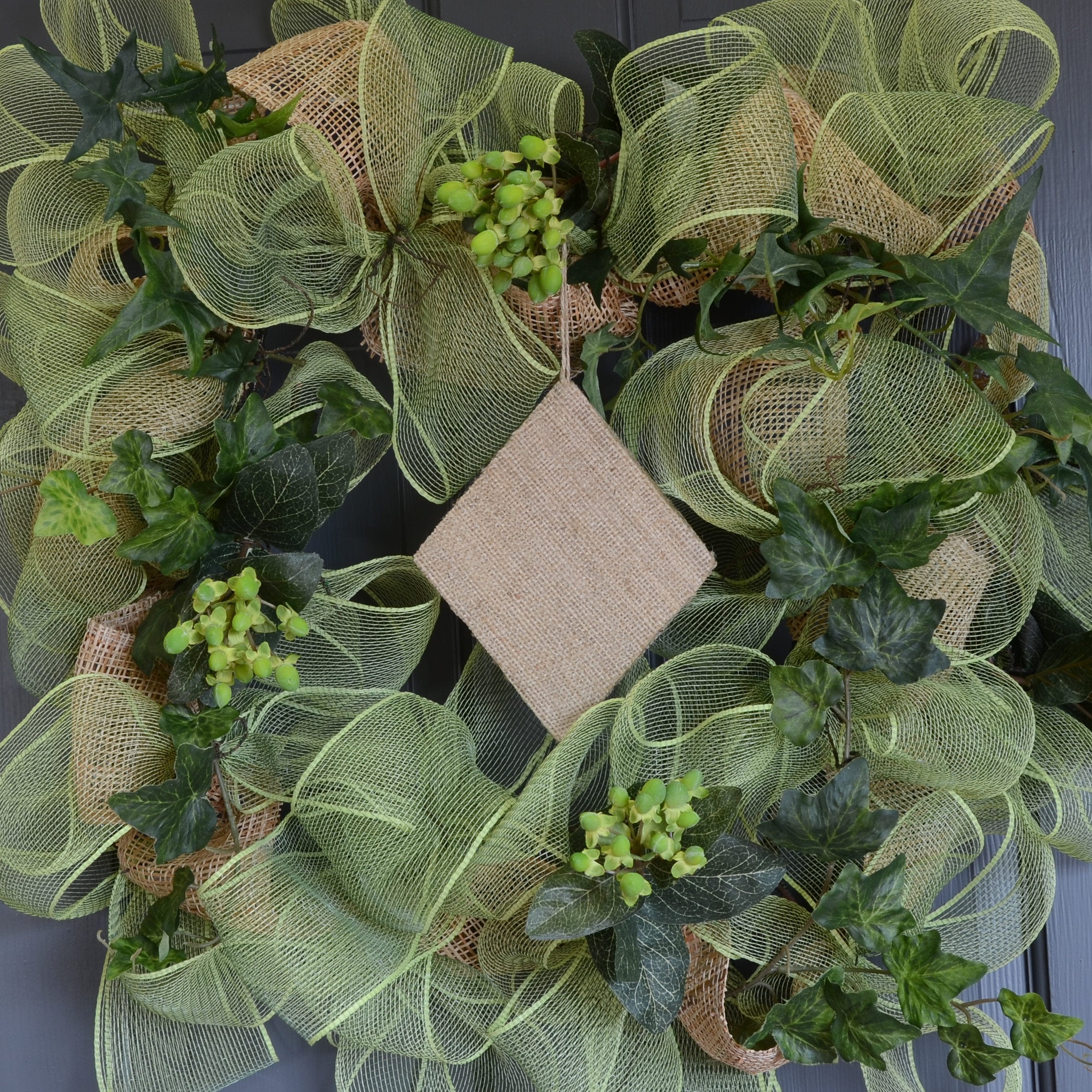 6" Diamond Burlap Paper Mache Ornament detail photo 3
