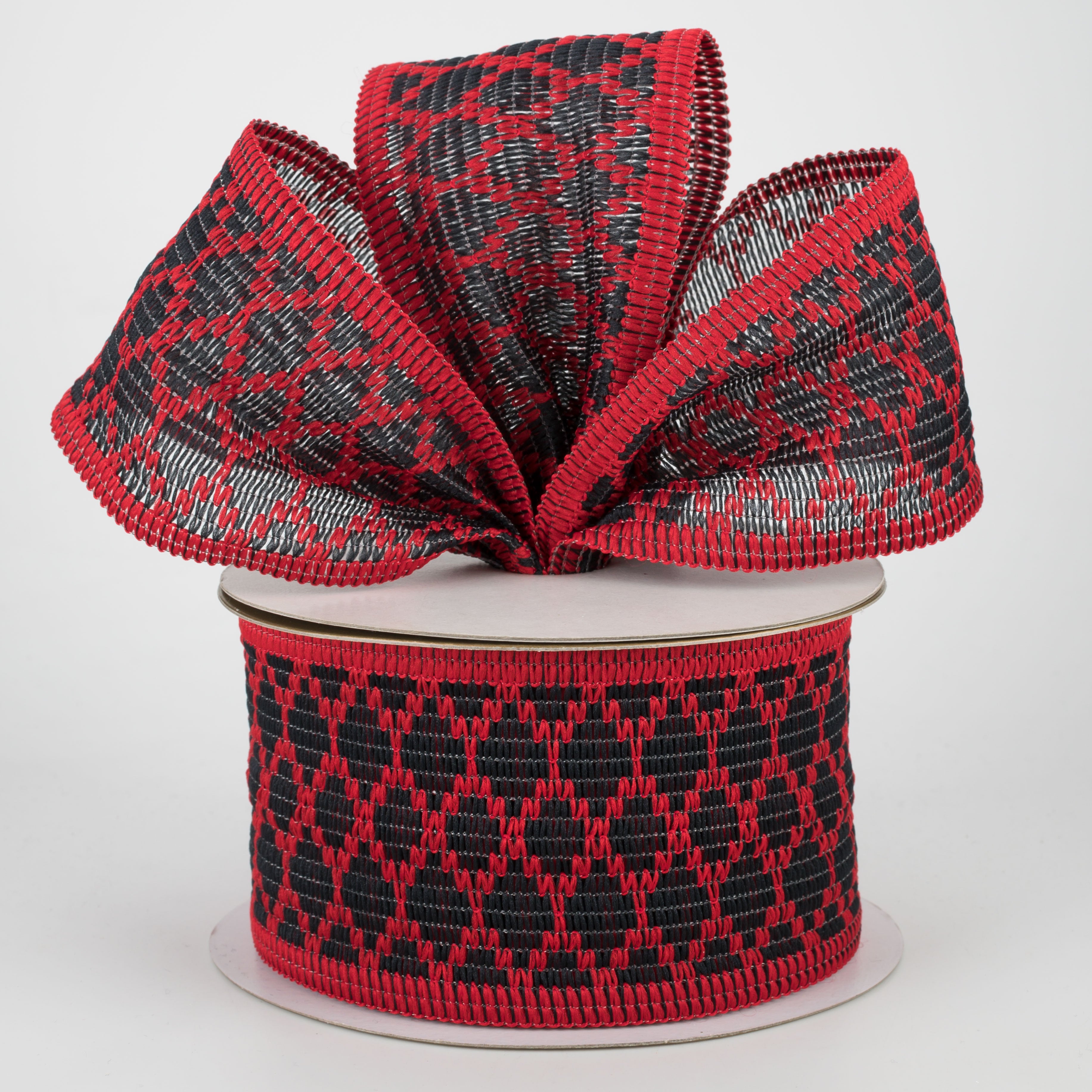 2.5" Diamond Cotton Weave Ribbon: Black & Red (10 Yards) Lifestyle Photo