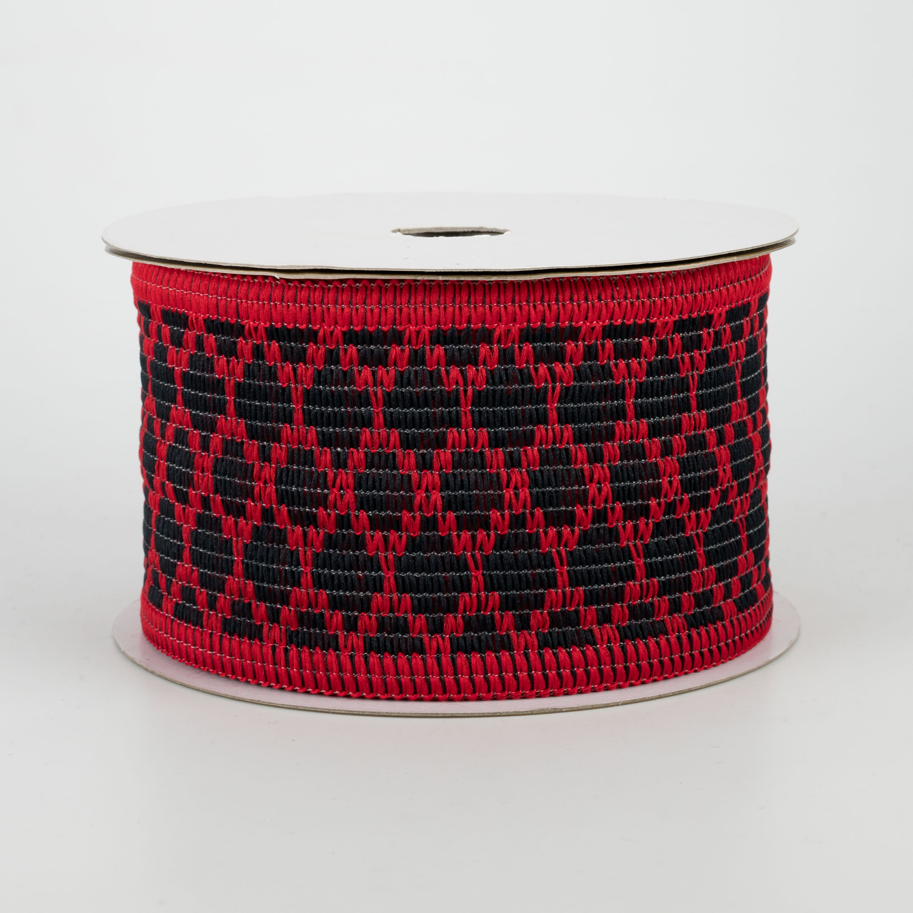 2.5" Diamond Cotton Weave Ribbon: Black & Red (10 Yards)