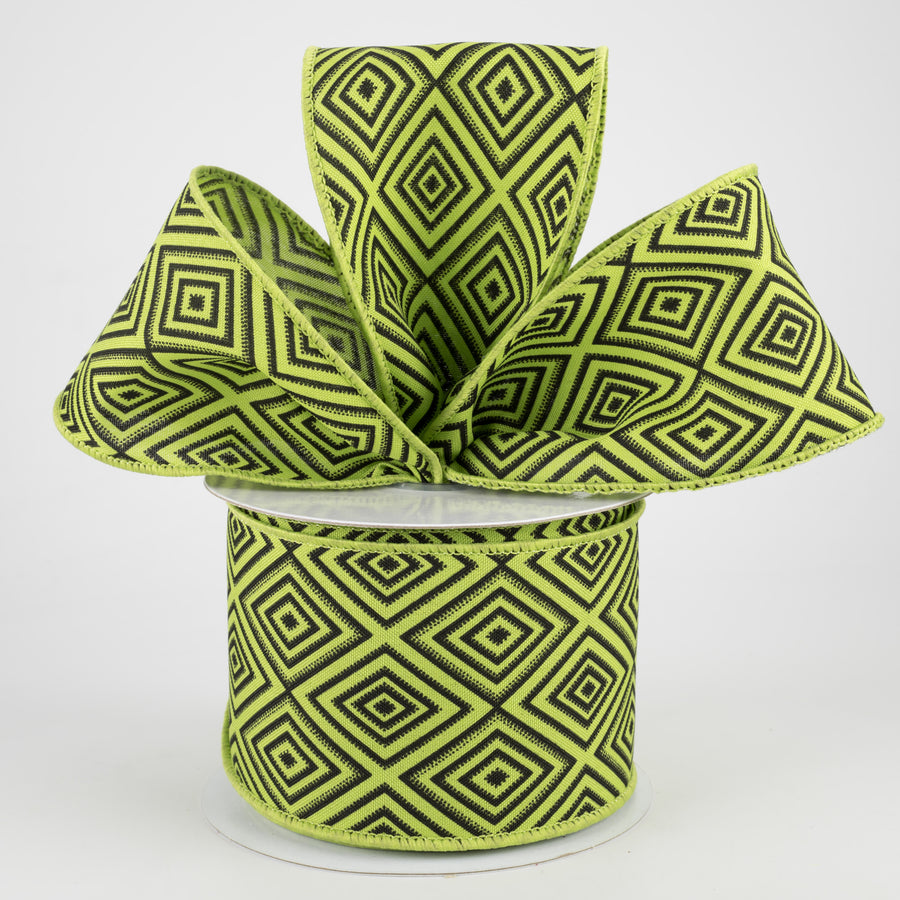 2.5" Diamond Geometric Ribbon: Lime & Black (10 Yards) Lifestyle Photo