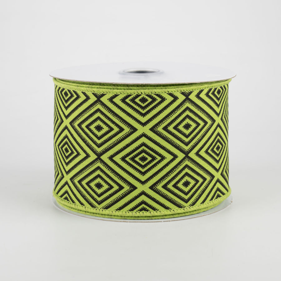2.5" Diamond Geometric Ribbon: Lime & Black (10 Yards)