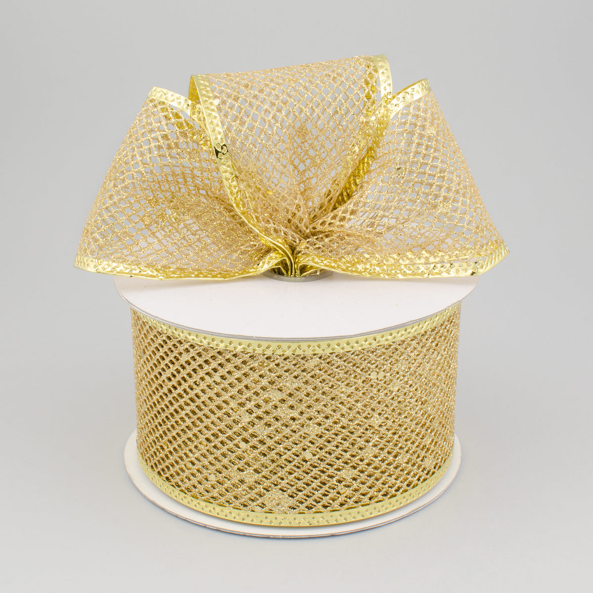 2.5" Diamond Mesh Glitter Ribbon: Gold (10 Yards) Lifestyle Photo