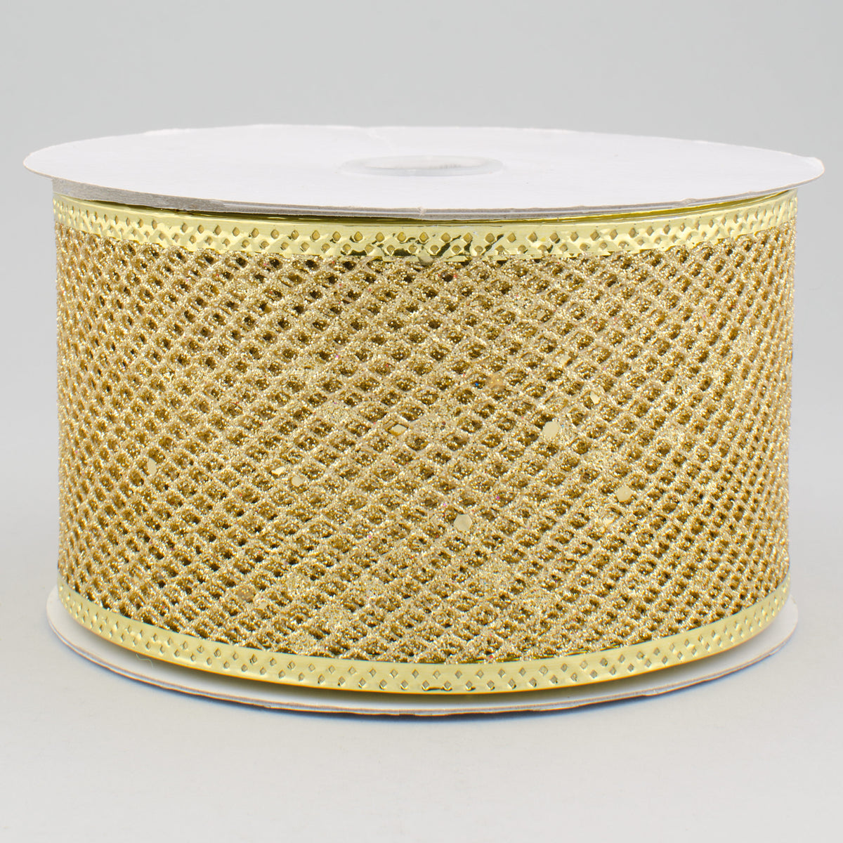 2.5" Diamond Mesh Glitter Ribbon: Gold (10 Yards)