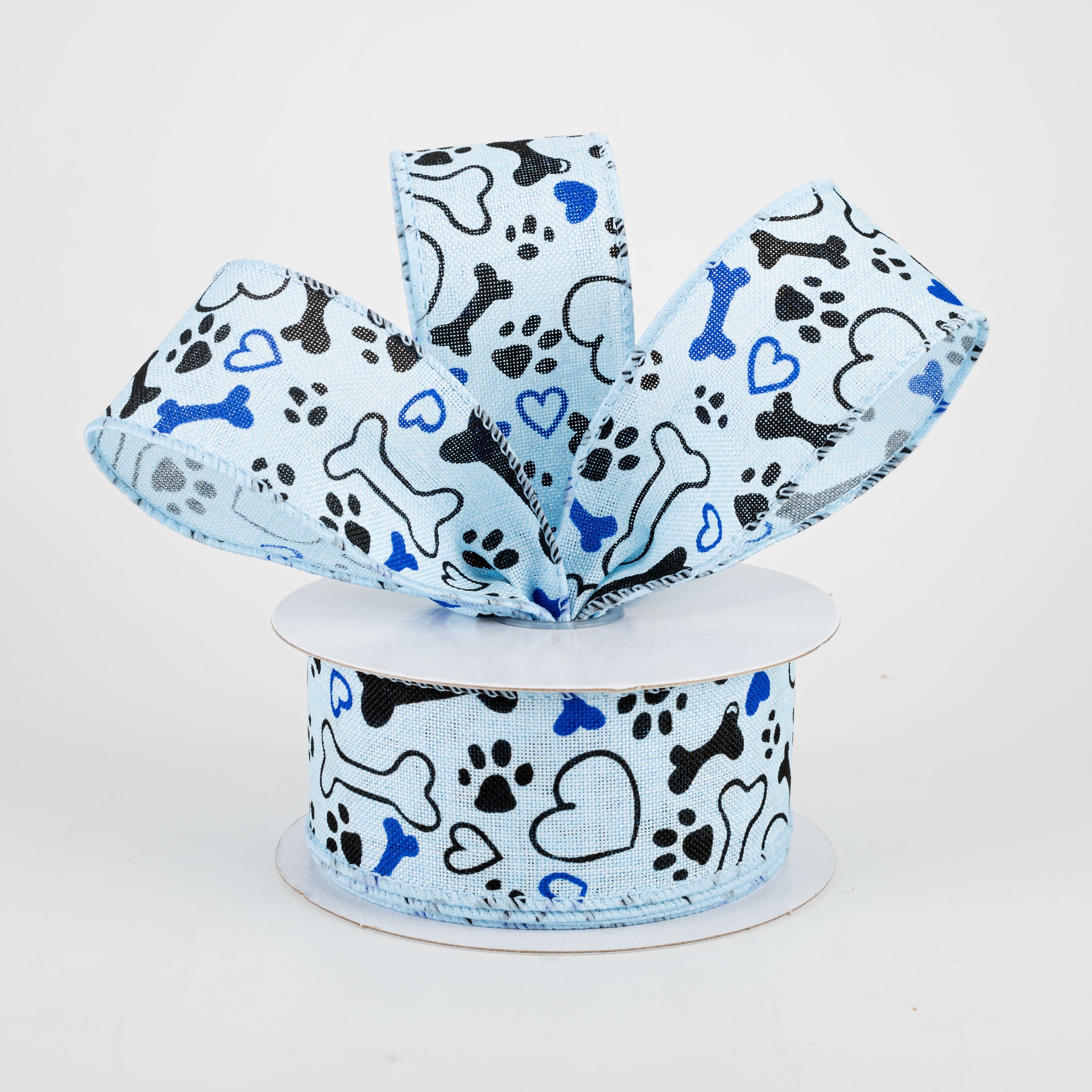 1.5" Dog Bone, Paw, Heart Ribbon: Light Blue (10 Yards) Lifestyle Photo