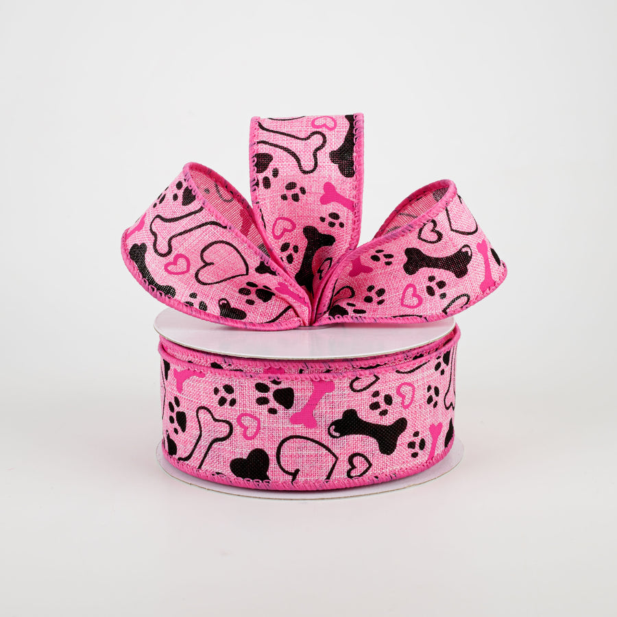 1.5" Dog Bone, Paw, Heart Ribbon: Pink (10 Yards) Lifestyle Photo
