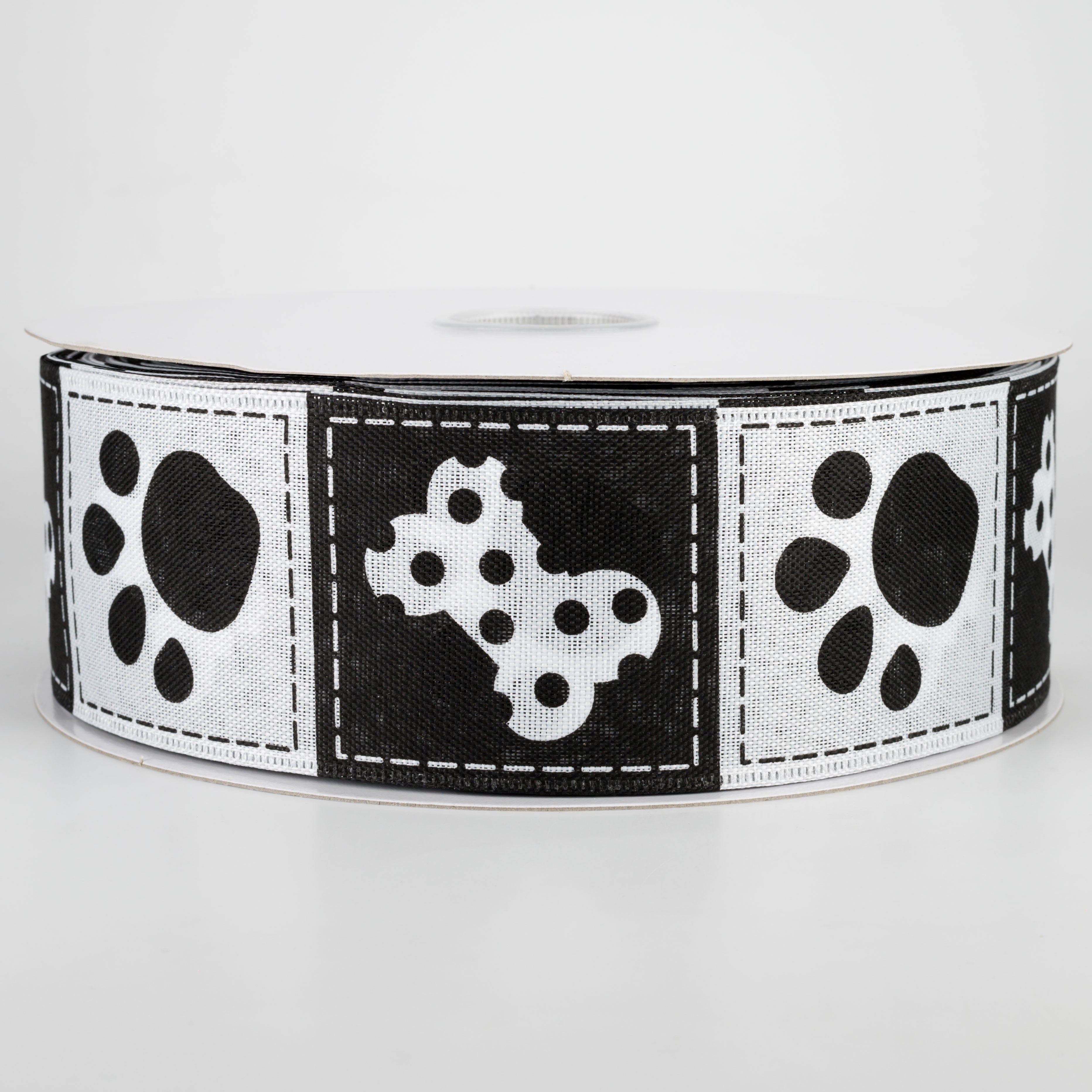 2.5" Doggie Paw Prints Bones Ribbon: Black & White (50 Yards)