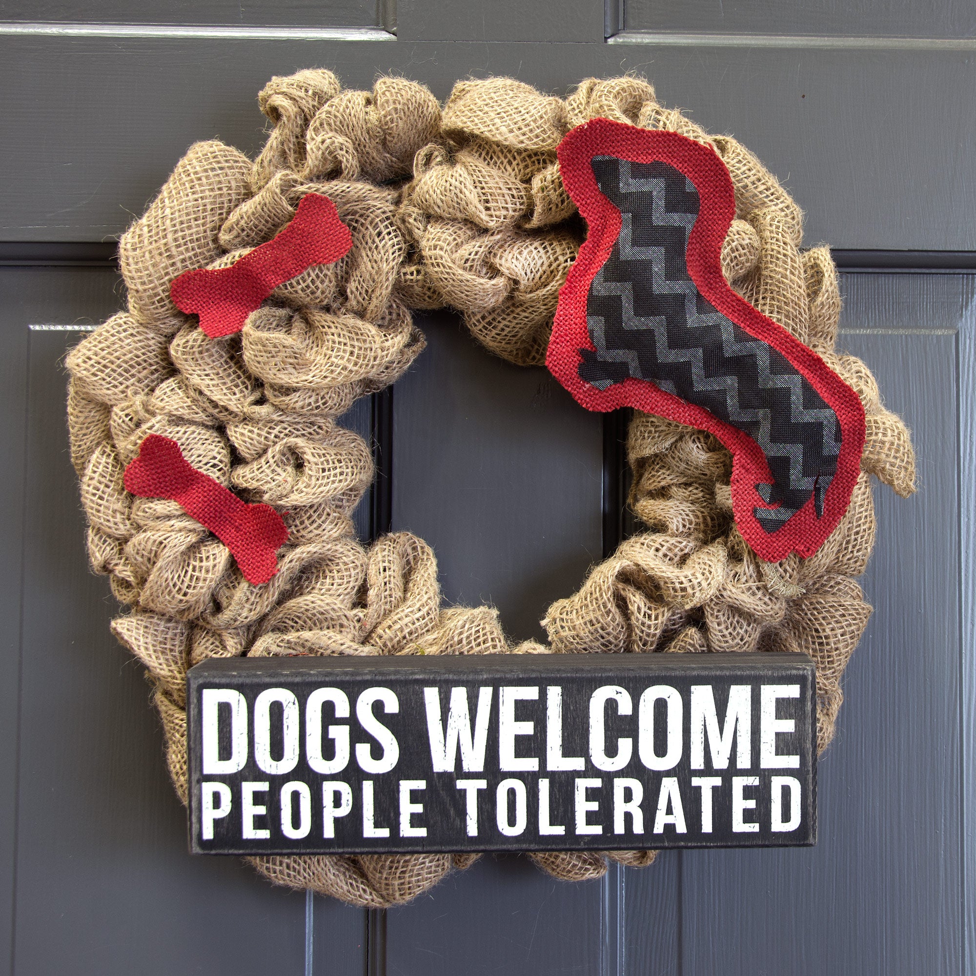 Dogs Welcome, People Tolerated Wooden Box Sign (2.75" x 10") Lifestyle Photo