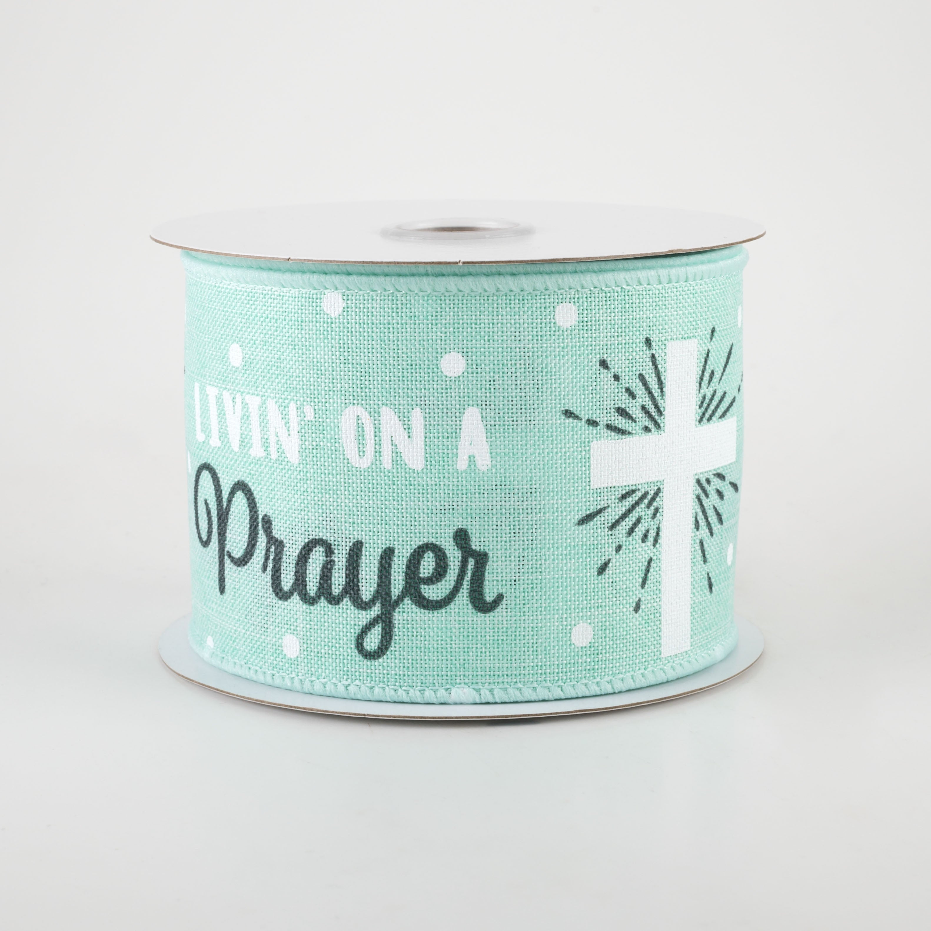 2.5" Don't Stop Believin' Cross Ribbon: Mint Green (10 Yards)