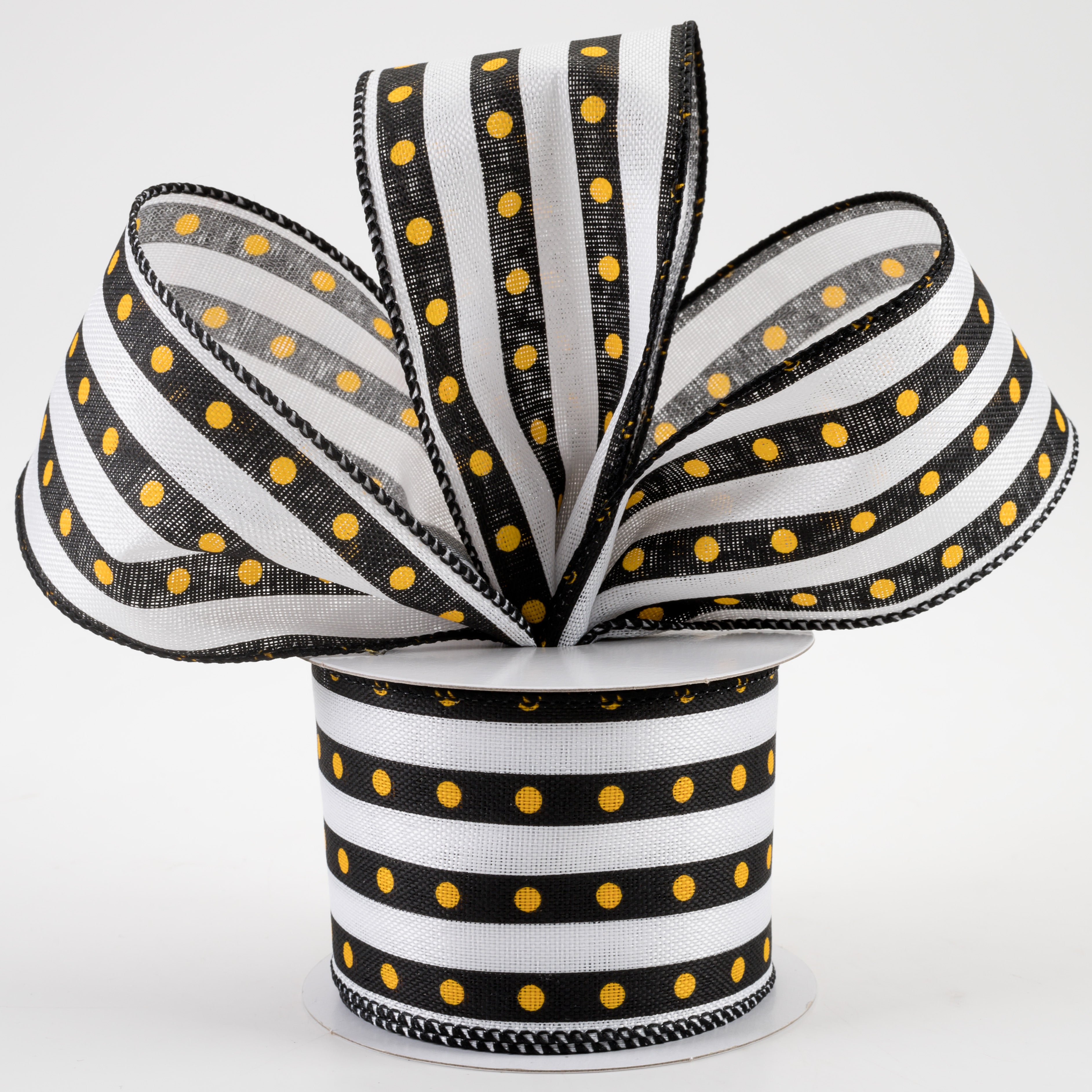 2.5" Dot Stripe Linen Ribbon: Black, White, Yellow (10 Yards) Lifestyle Photo