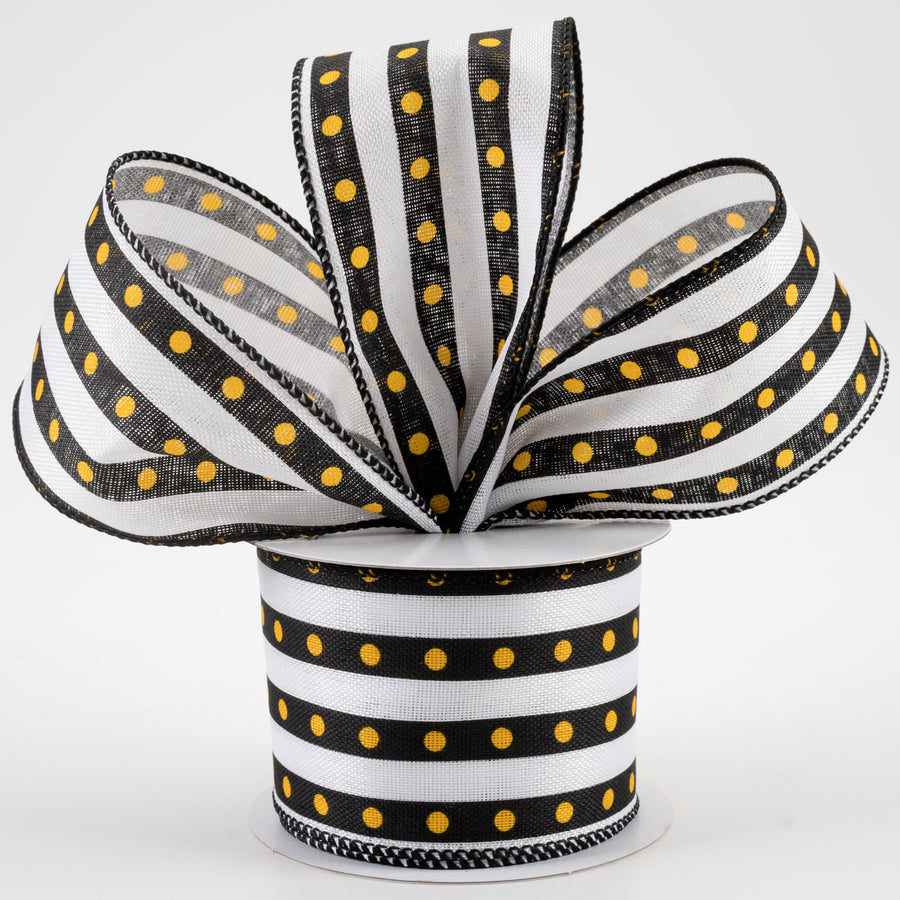 2.5" Dot Stripe Linen Ribbon: Black, White, Yellow (10 Yards) Lifestyle Photo