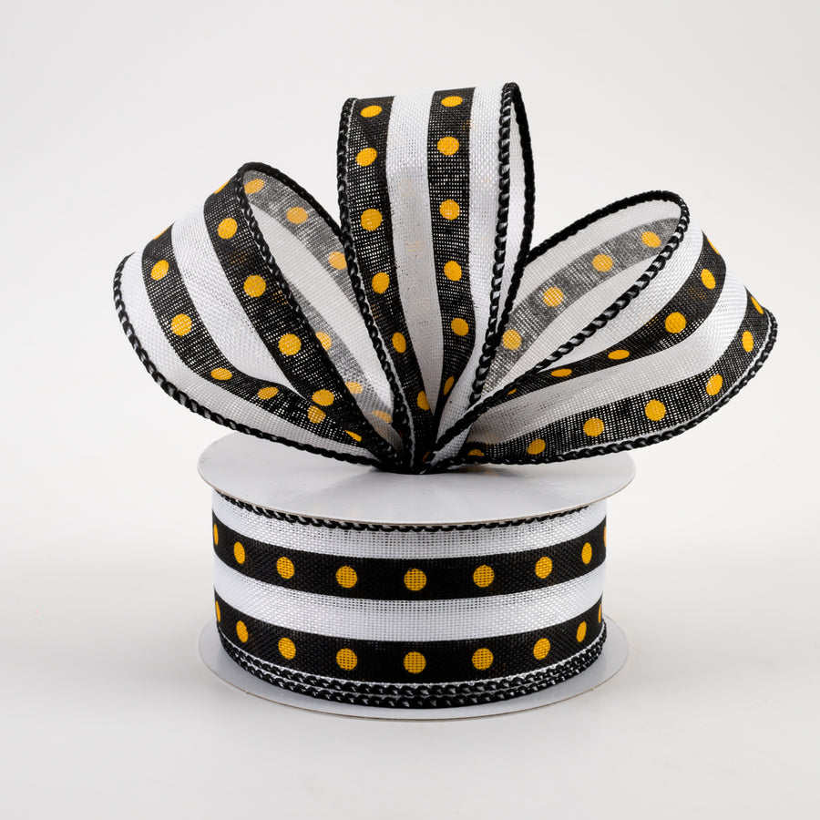 1.5" Dot Stripe Linen Ribbon: Black, White, Yellow (10 Yards) Lifestyle Photo