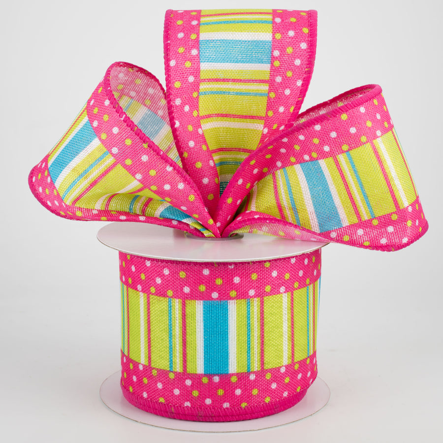 2.5" Dots Edge Spring Stripes Ribbon: Fuchsia (10 Yards) Lifestyle Photo