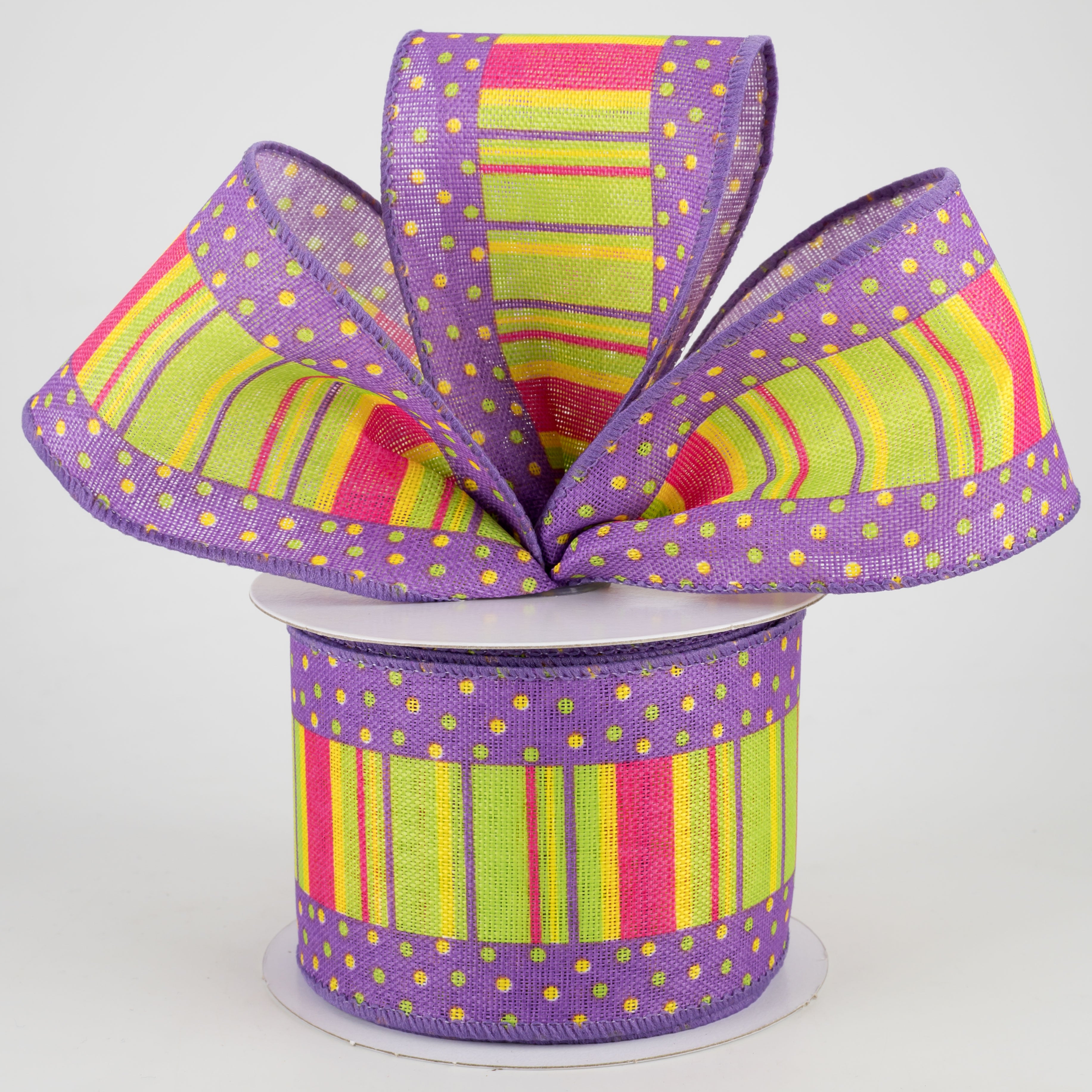 2.5" Dots Edge Spring Stripes Ribbon: Purple (10 Yards) Lifestyle Photo