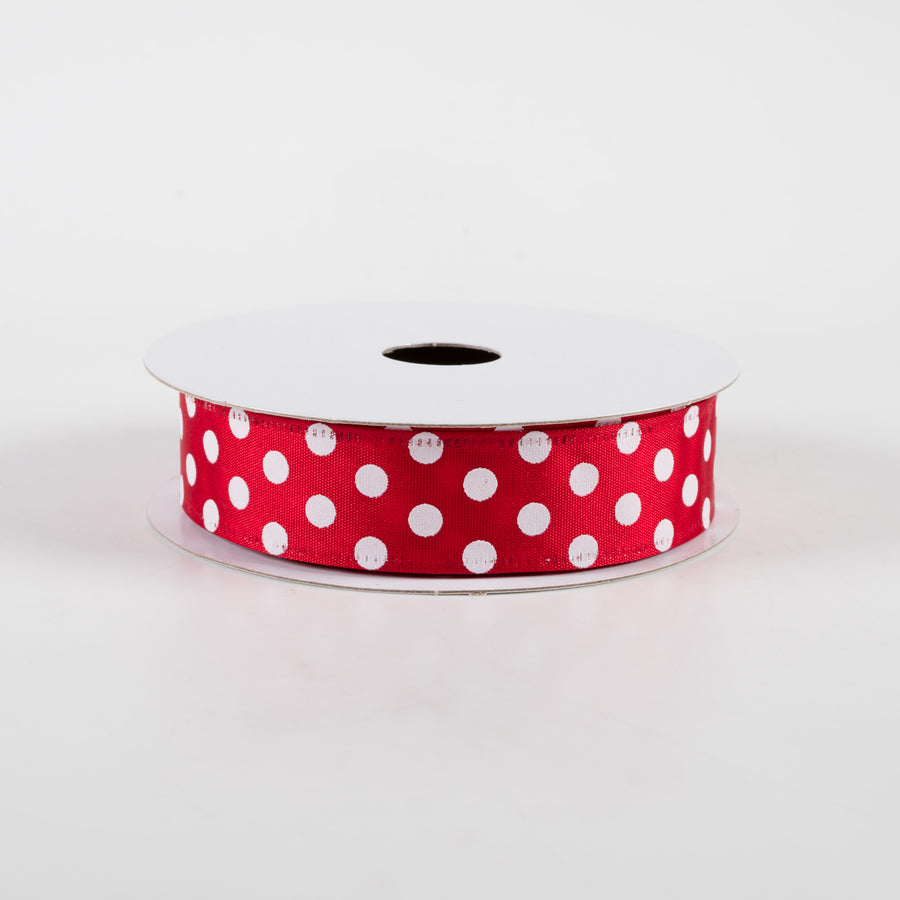 7/8" Dots Satin Ribbon: Red & White (10 Yards)