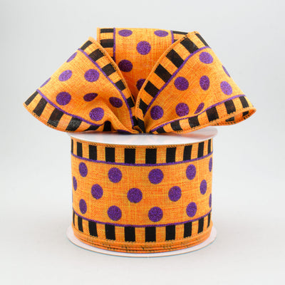 2.5" Dots & Stripes Glitter Ribbon: Orange, Black & Purple (10 Yards) Lifestyle Photo