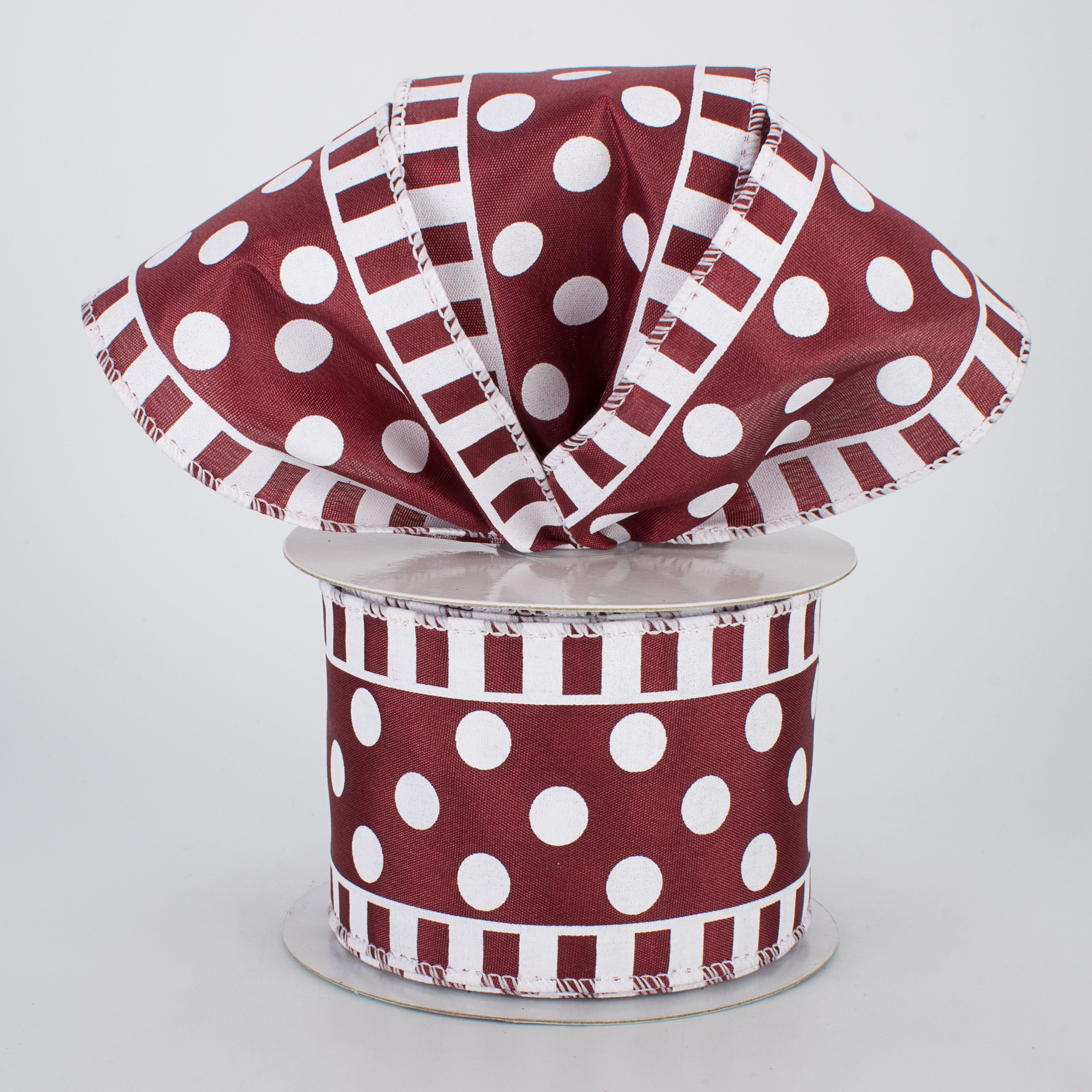 2.5" Dots & Stripes Satin Ribbon: Burgundy & White (10 Yards) Lifestyle Photo