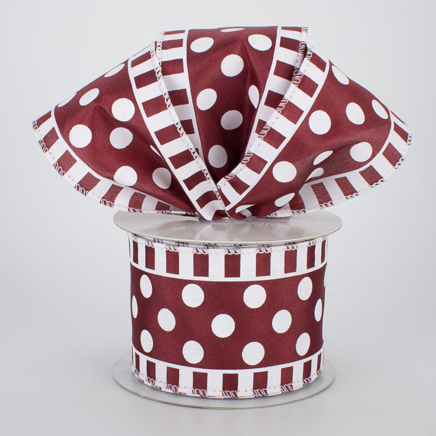 2.5" Dots & Stripes Satin Ribbon: Burgundy & White (10 Yards) Lifestyle Photo