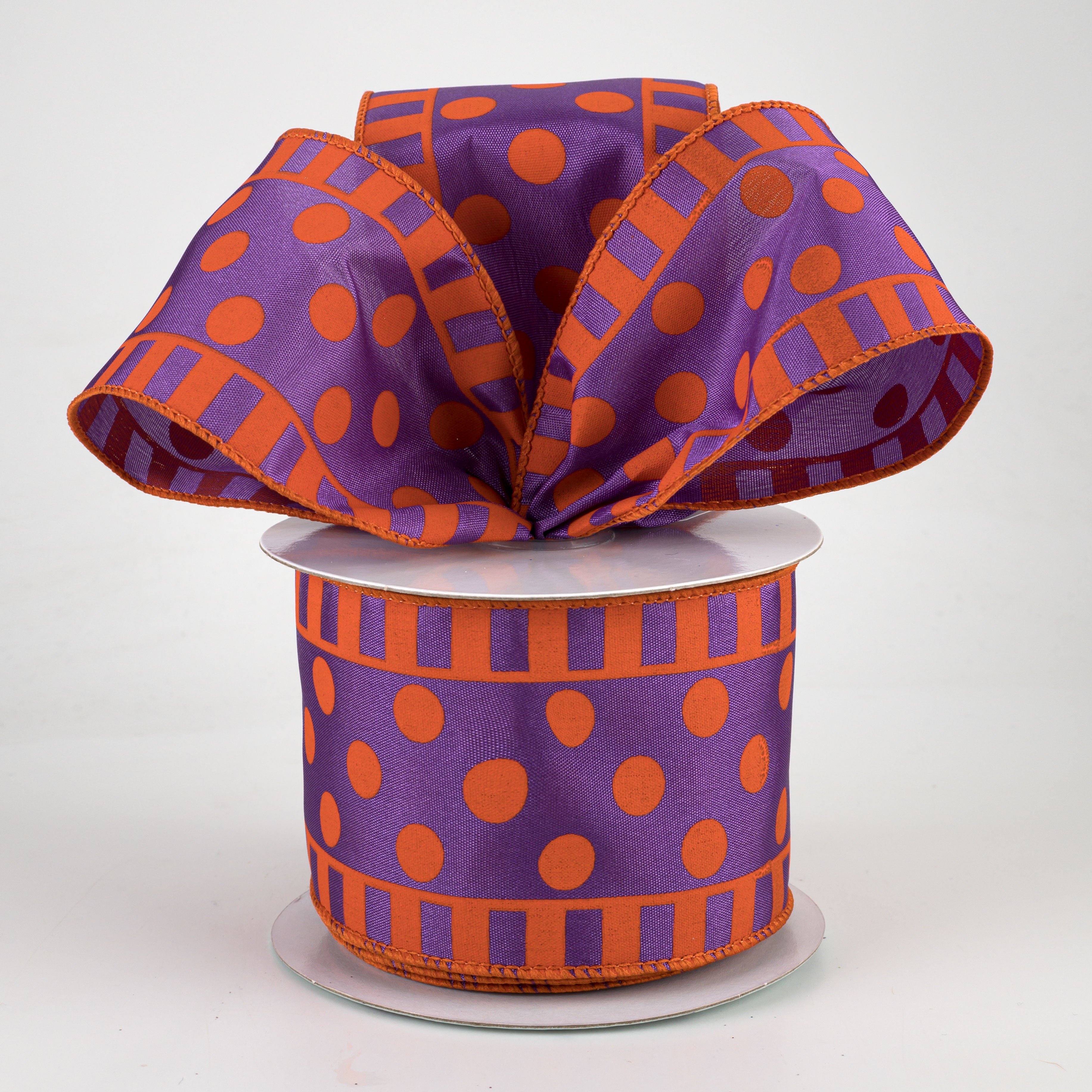 2.5" Dots & Stripes Satin Ribbon: Purple & Orange (10 Yards) Lifestyle Photo