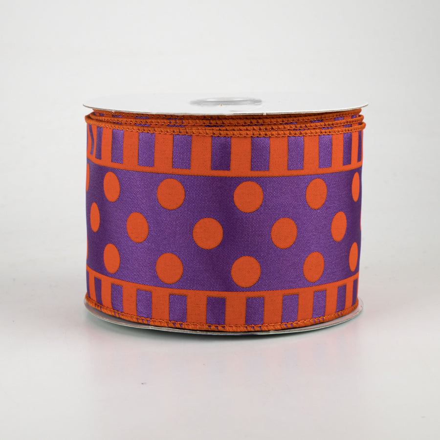 2.5" Dots & Stripes Satin Ribbon: Purple & Orange (10 Yards)