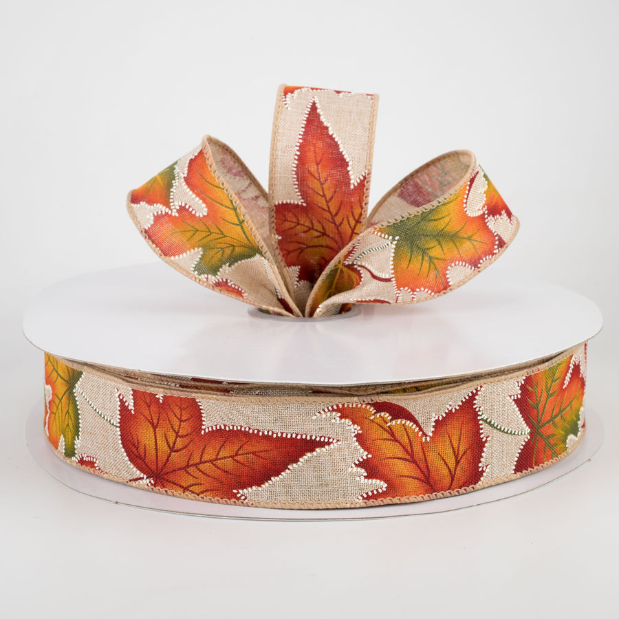 1.5" Dotted Fall Leaves Ribbon: Natural (50 Yards) Lifestyle Photo