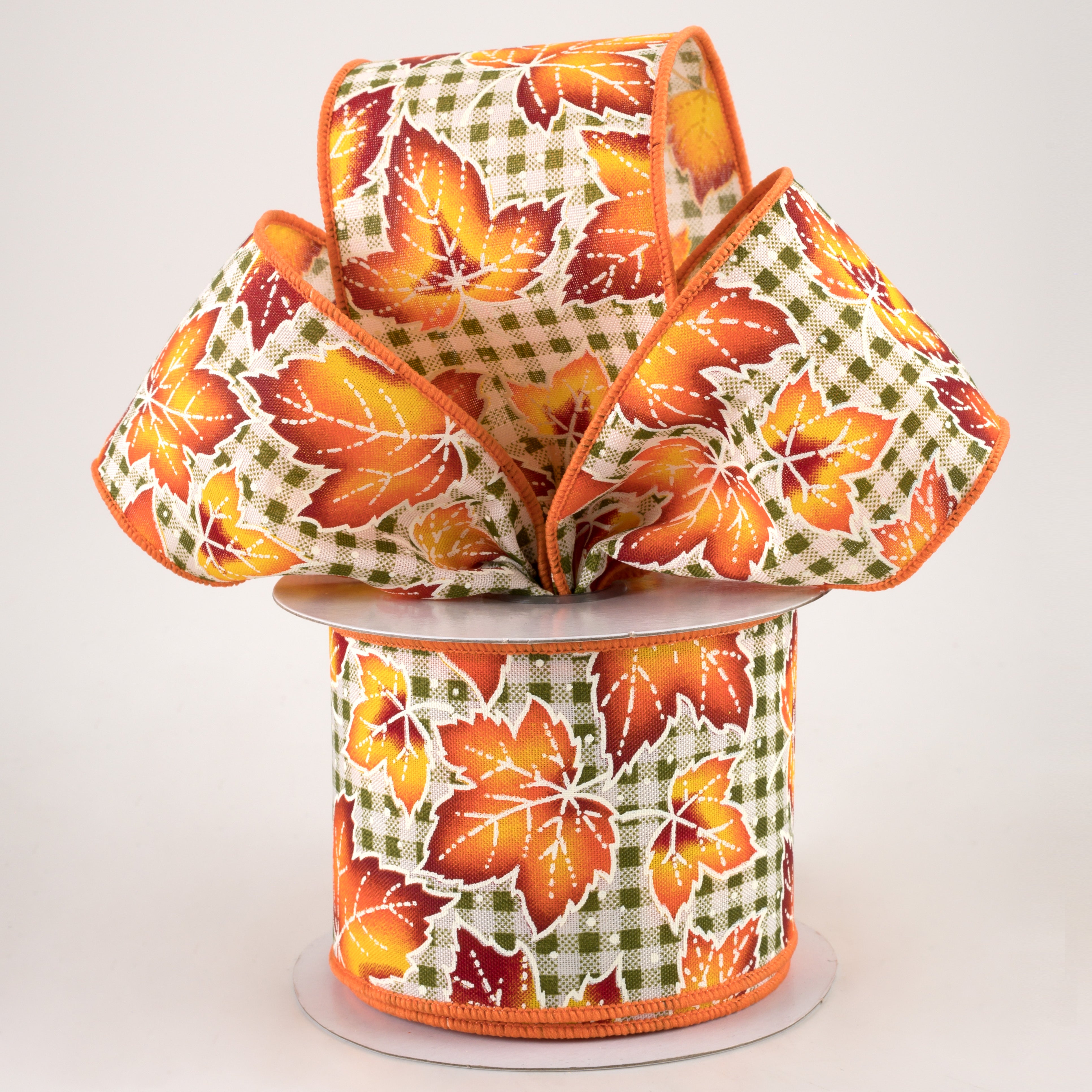 2.5" Dotted Leaves Gingham Ribbon: Moss & White (10 Yards) Lifestyle Photo