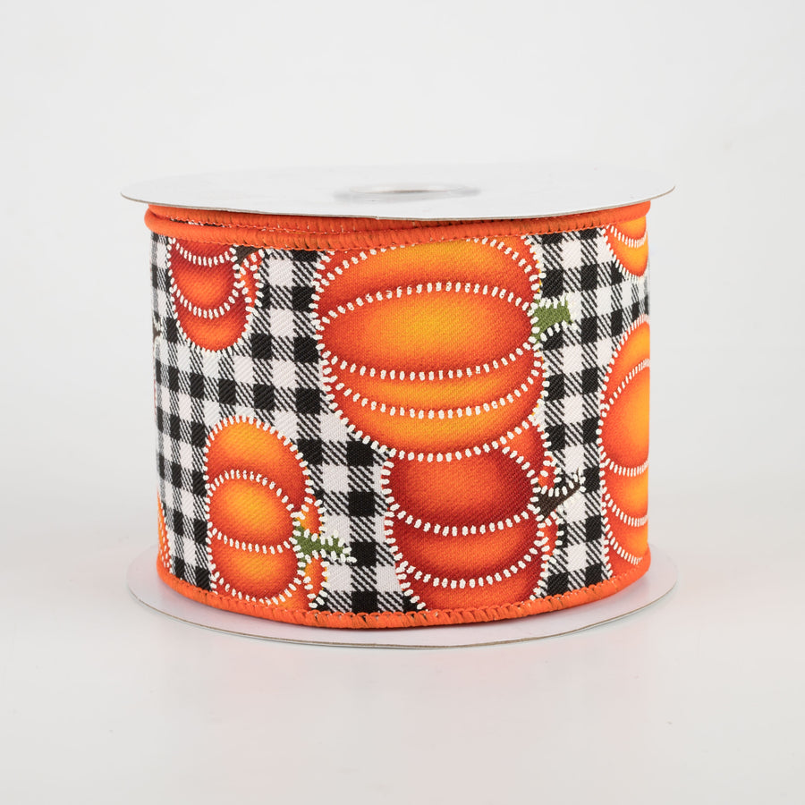 2.5" Dotted Pumpkin Check Ribbon: Black & White (10 Yards) Item Number: 68102-40-21
