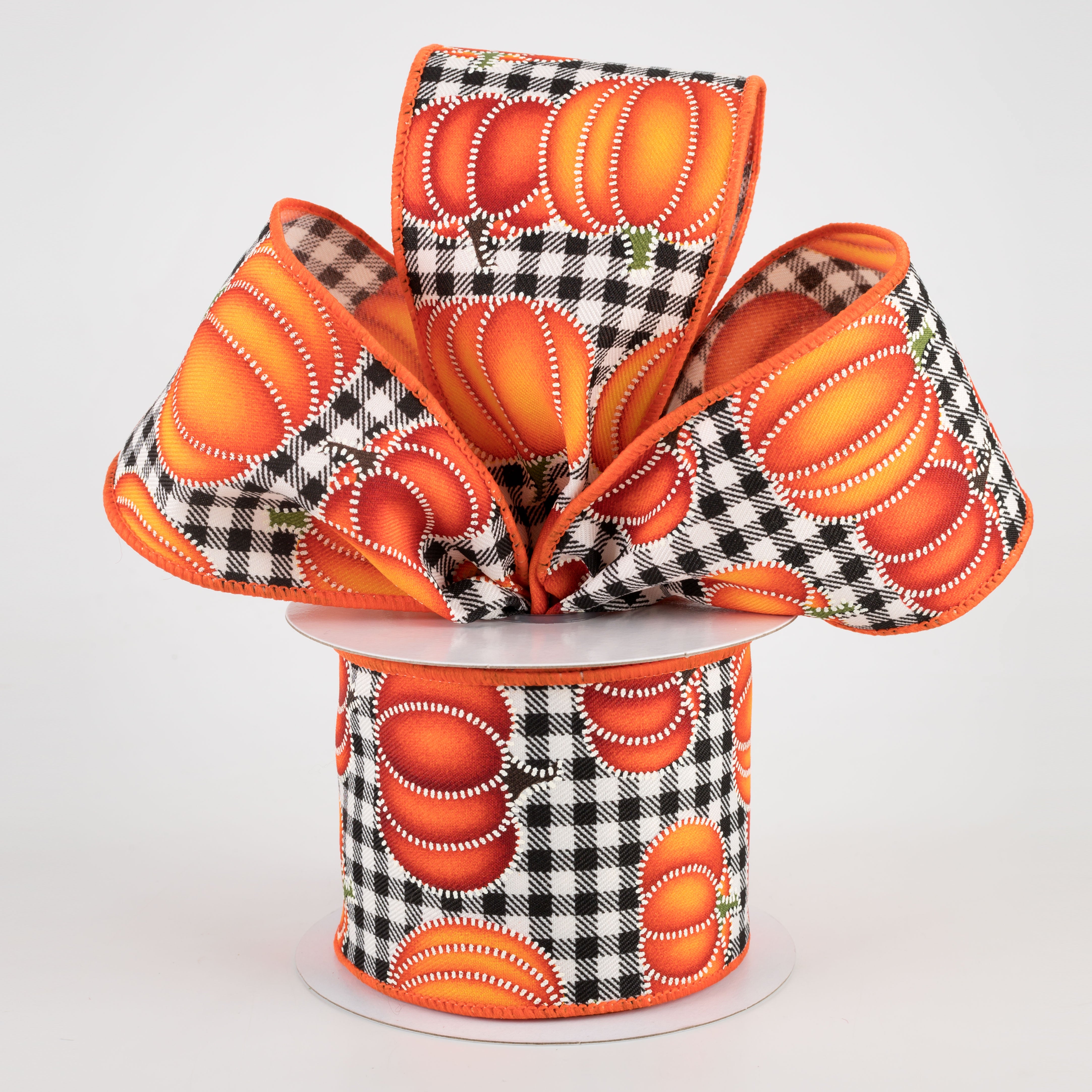 2.5" Dotted Pumpkin Check Ribbon: Black & White (10 Yards) Lifestyle Photo