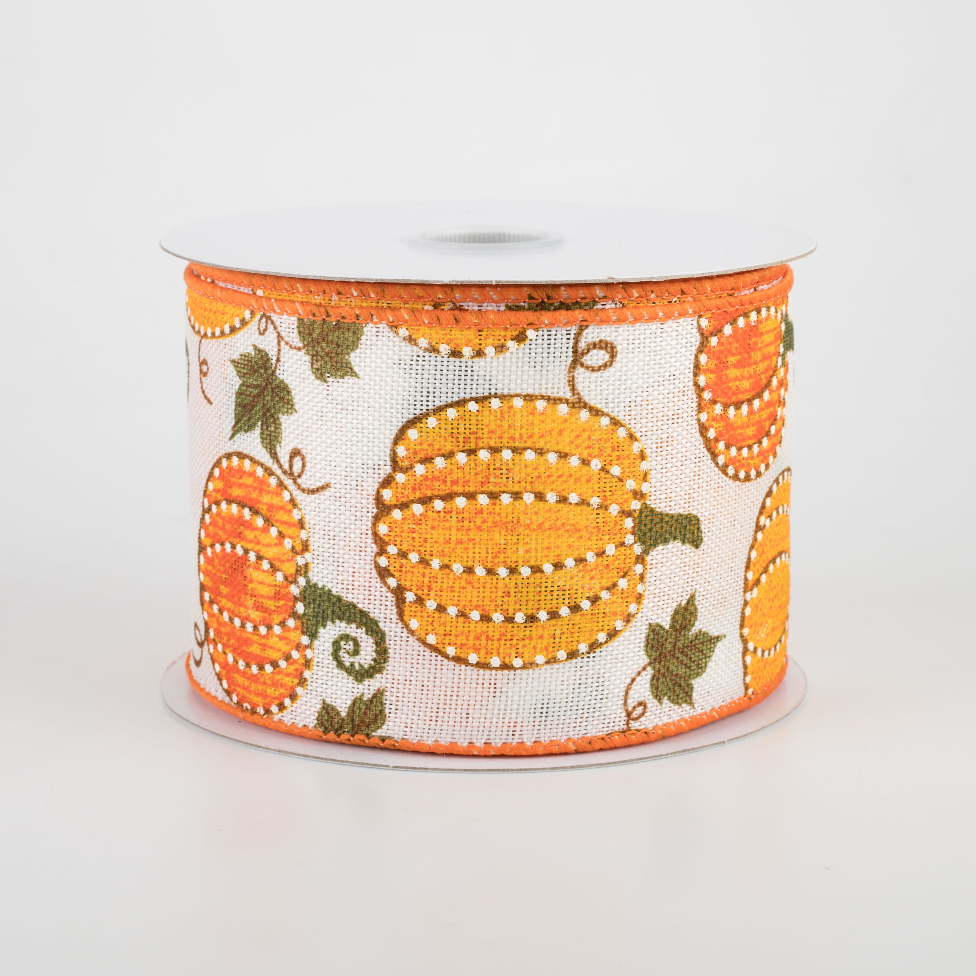 2.5" Dotted Pumpkin Faux Burlap Ribbon: Ivory (10 Yards)