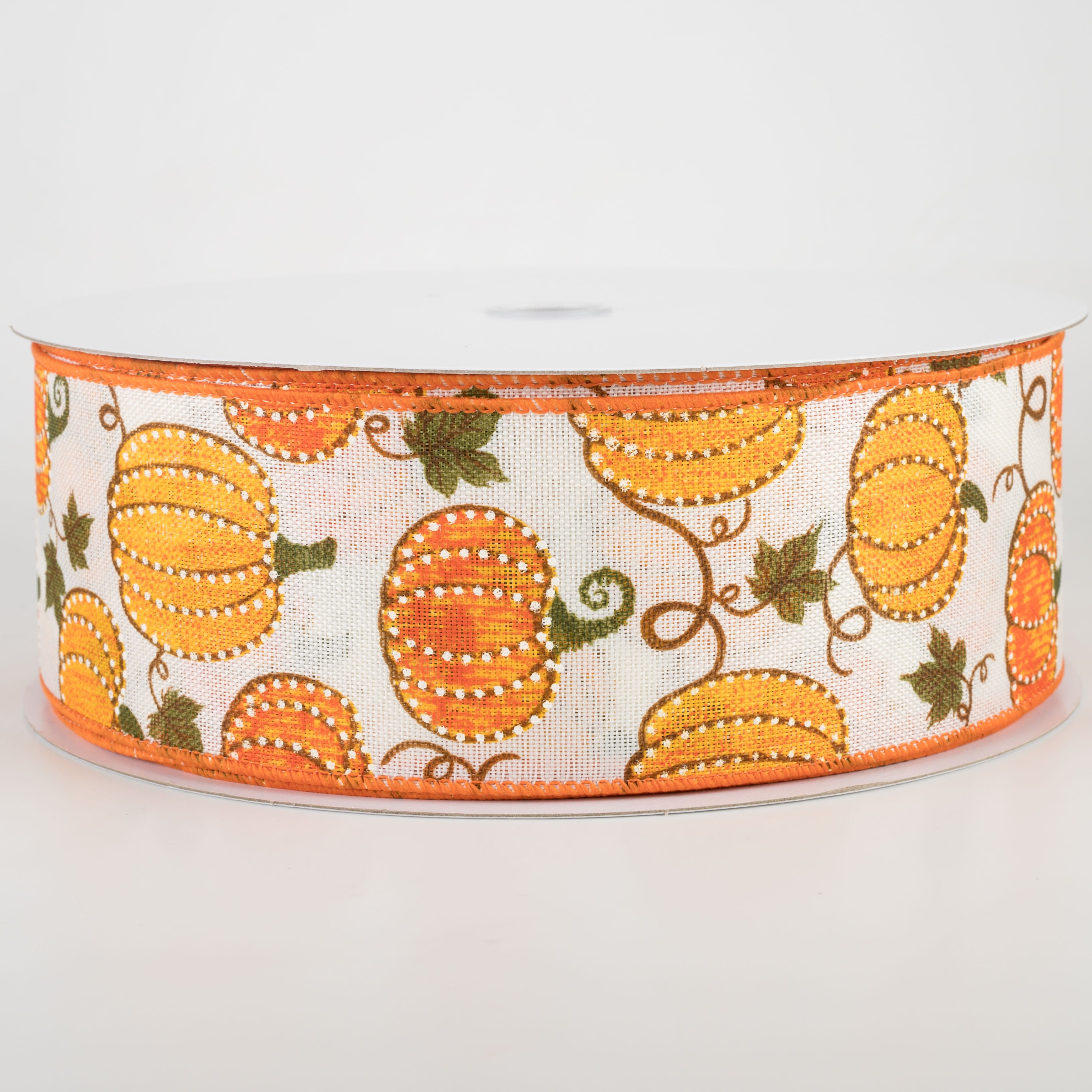 2.5" Dotted Pumpkin Faux Burlap Ribbon: Ivory (50 Yards)