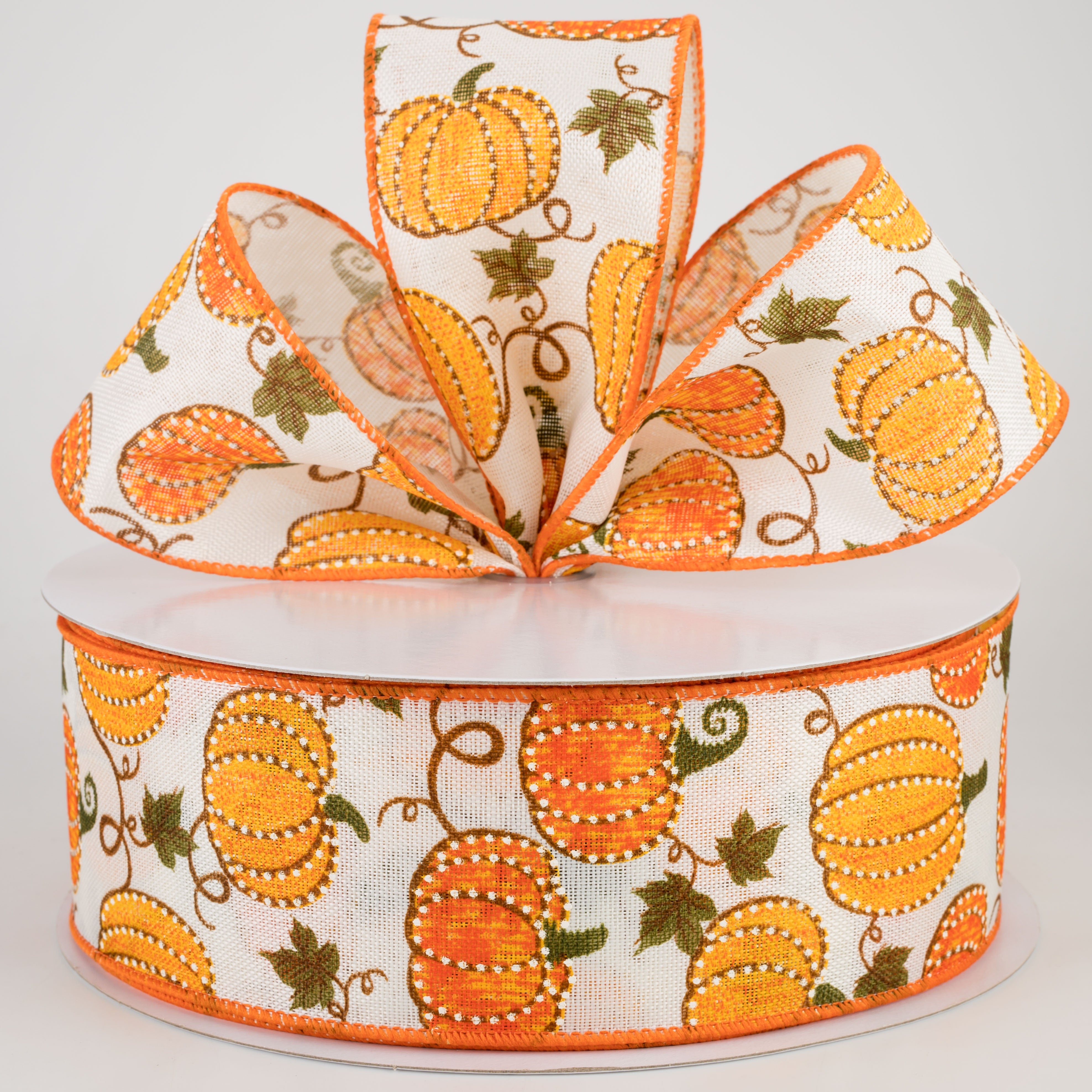 2.5" Dotted Pumpkin Faux Burlap Ribbon: Ivory (50 Yards) Lifestyle Photo