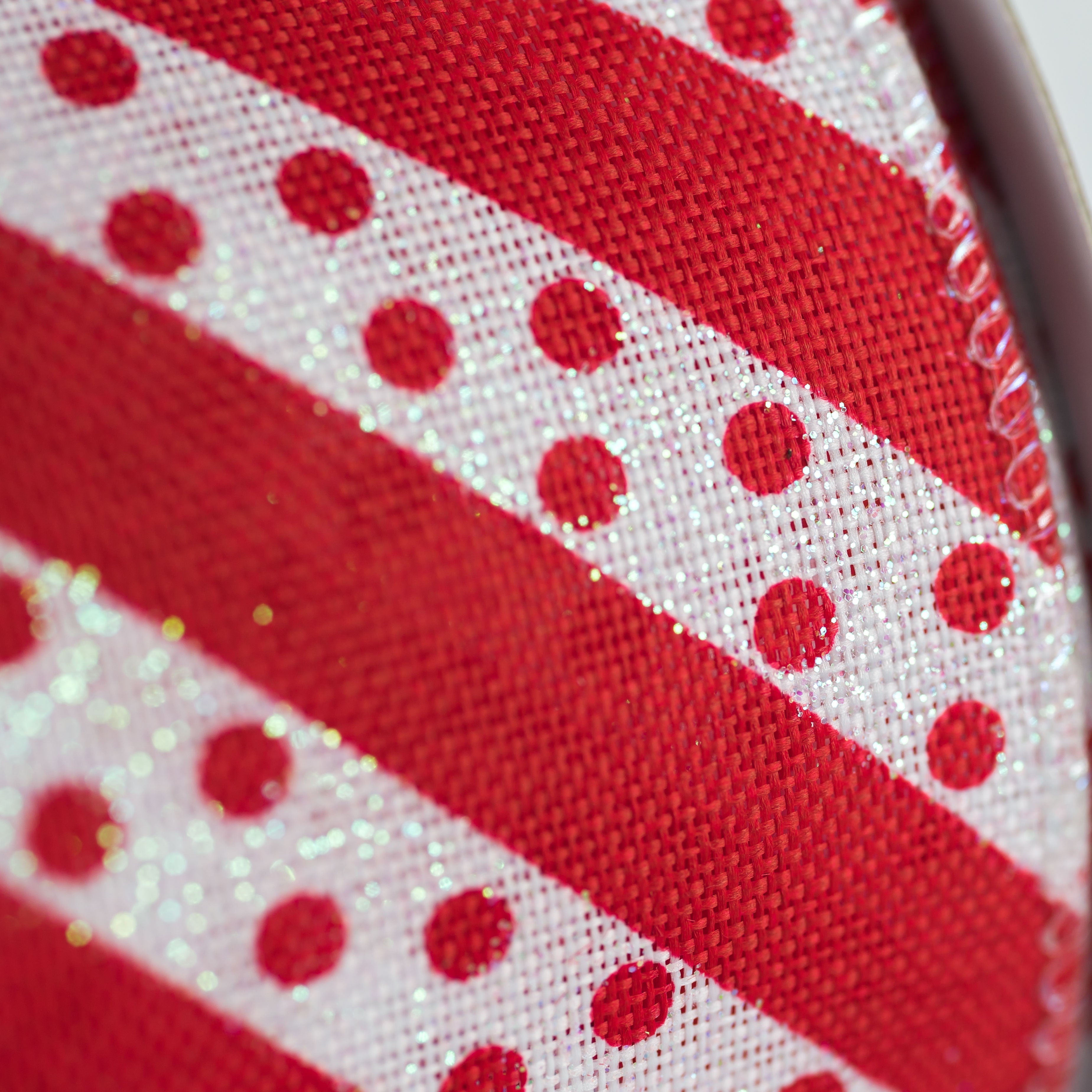 2.5" Dotty Stripe Christmas Ribbon: Red & White (10 Yards) detail photo 3