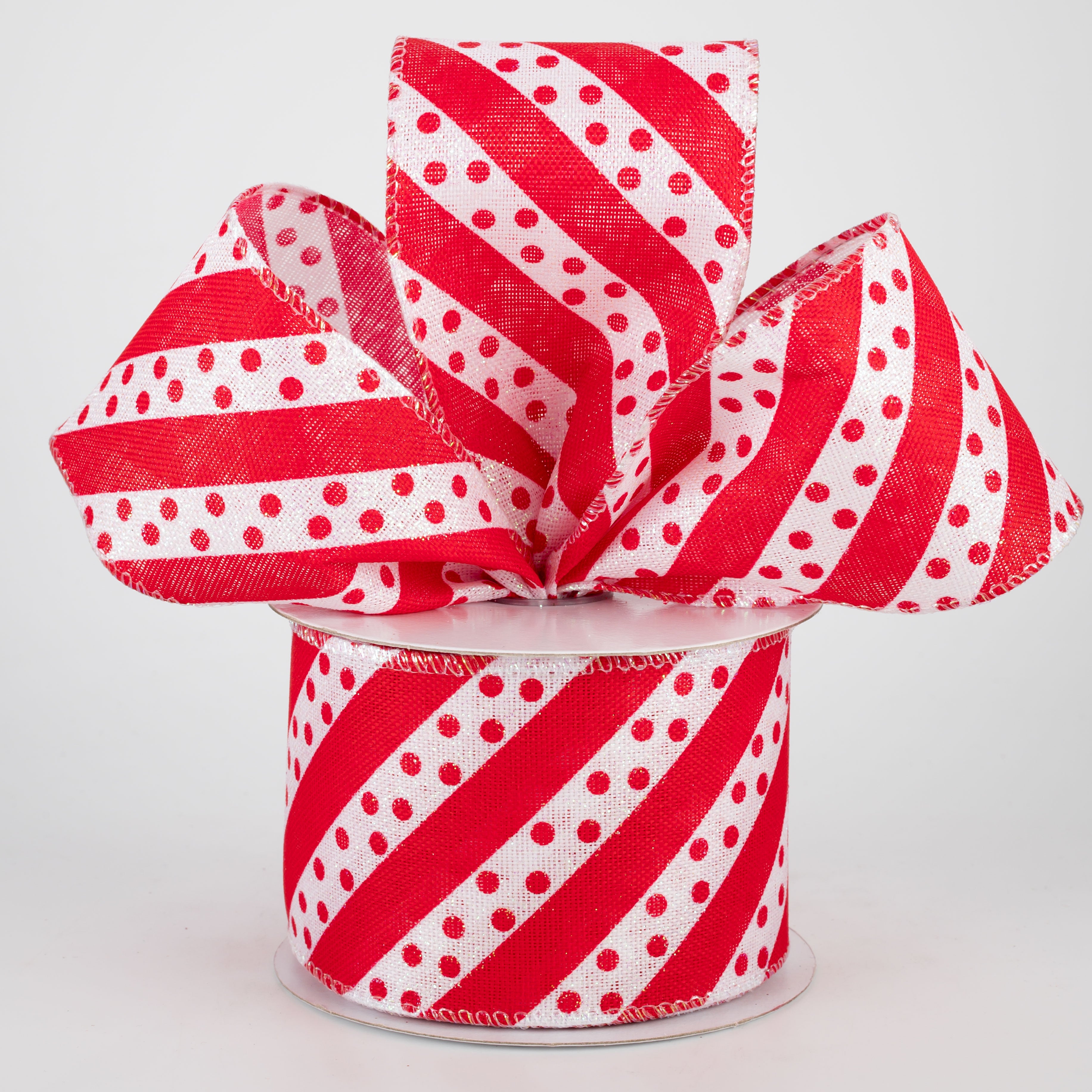 2.5" Dotty Stripe Christmas Ribbon: Red & White (10 Yards) Lifestyle Photo
