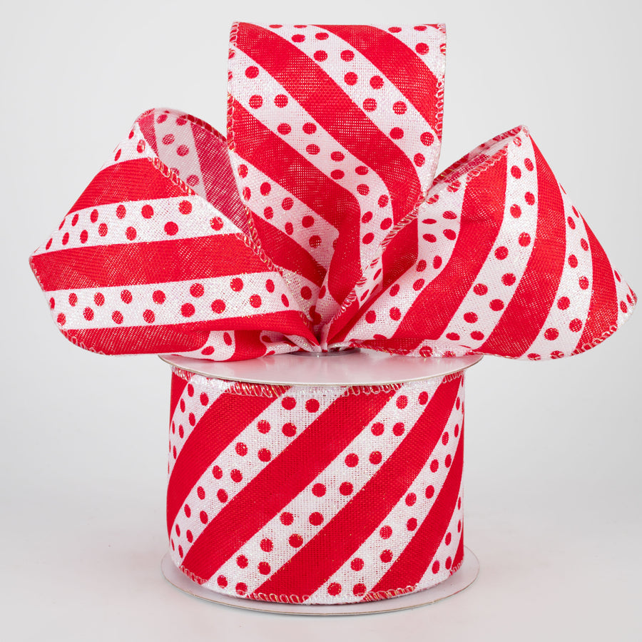 2.5" Dotty Stripe Christmas Ribbon: Red & White (10 Yards) Lifestyle Photo