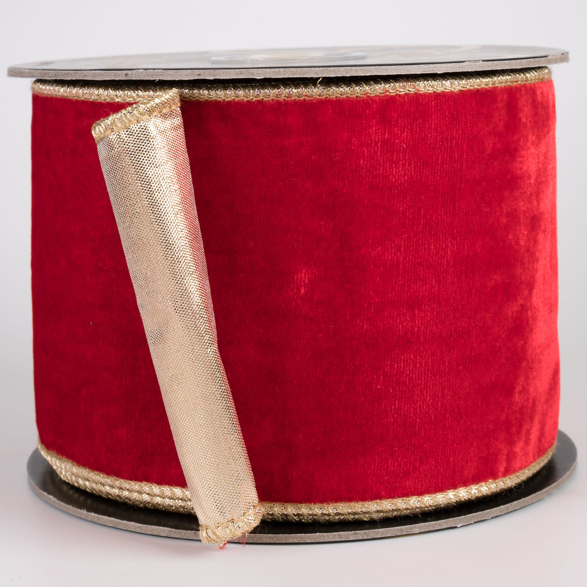 4" Double Fused Sheldon Velvet & Metallic Dupioni Ribbon: Christmas Red & Gold (10 Yards) Item Number: RR0113