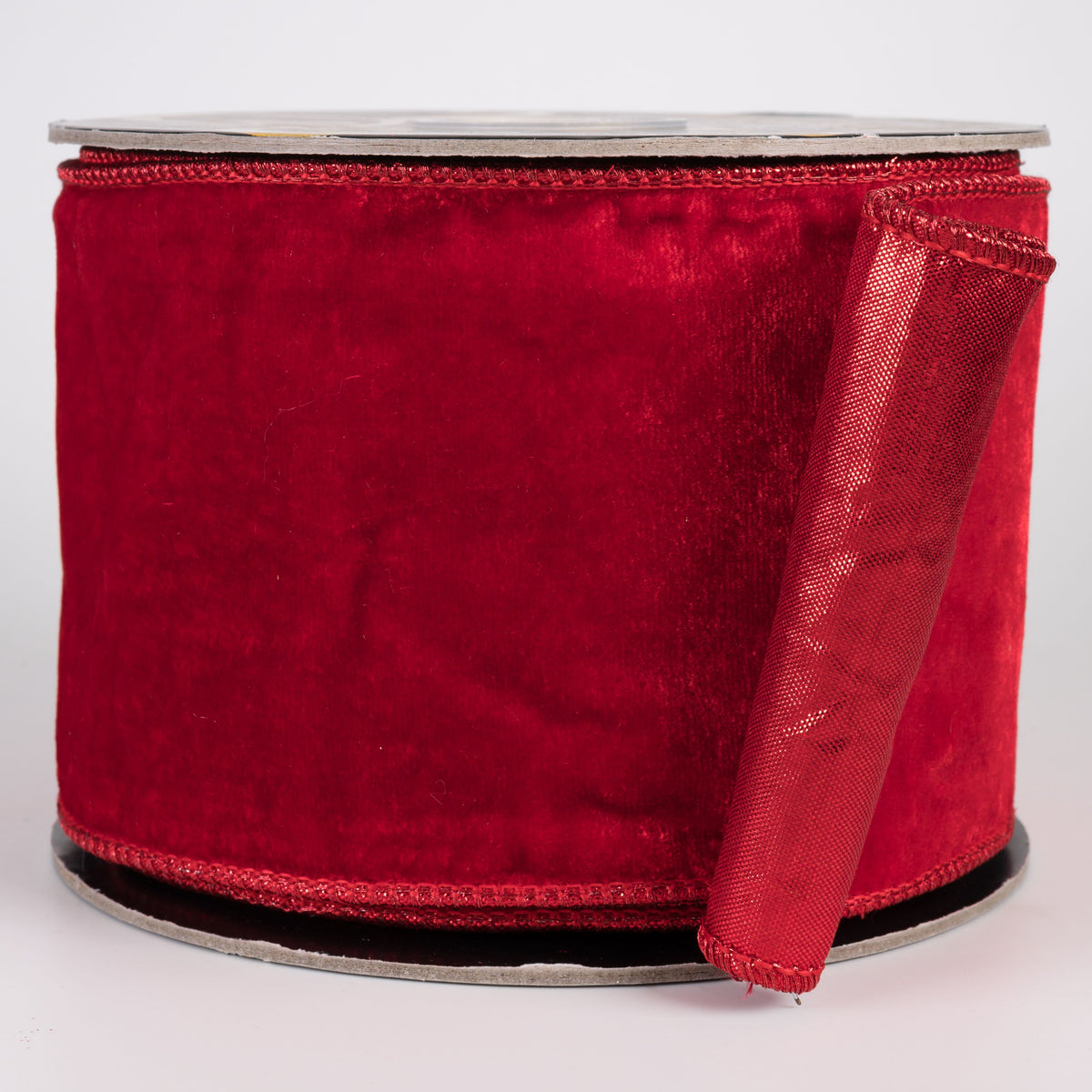 4" Double Fused Sheldon Velvet & Metallic Dupioni Ribbon: Christmas Red & Red (10 Yards) Item Number: RR0012