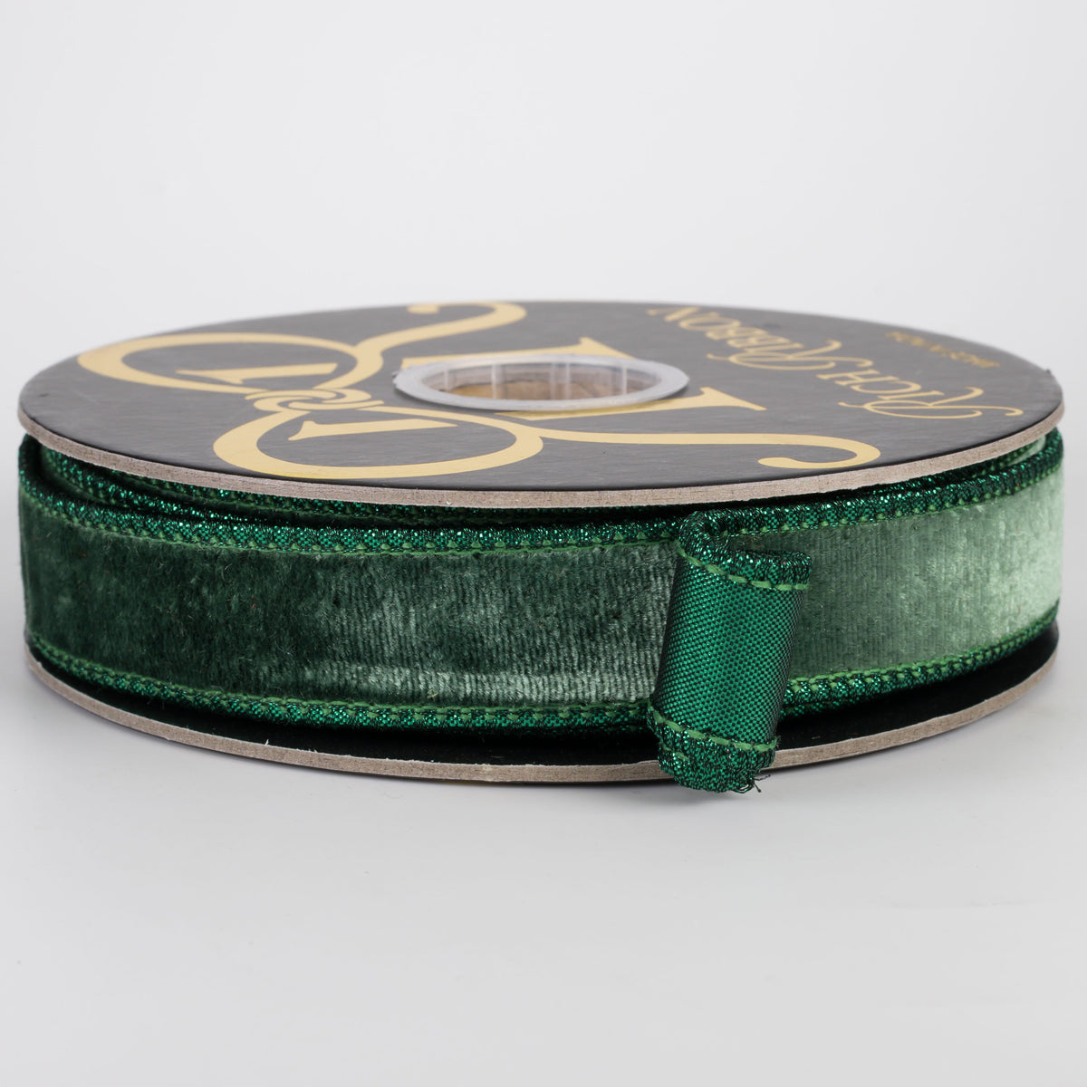 1" Double Fused Sheldon Velvet & Metallic Dupioni Ribbon: Emerald Green (10 Yards) Item Number: RR0108