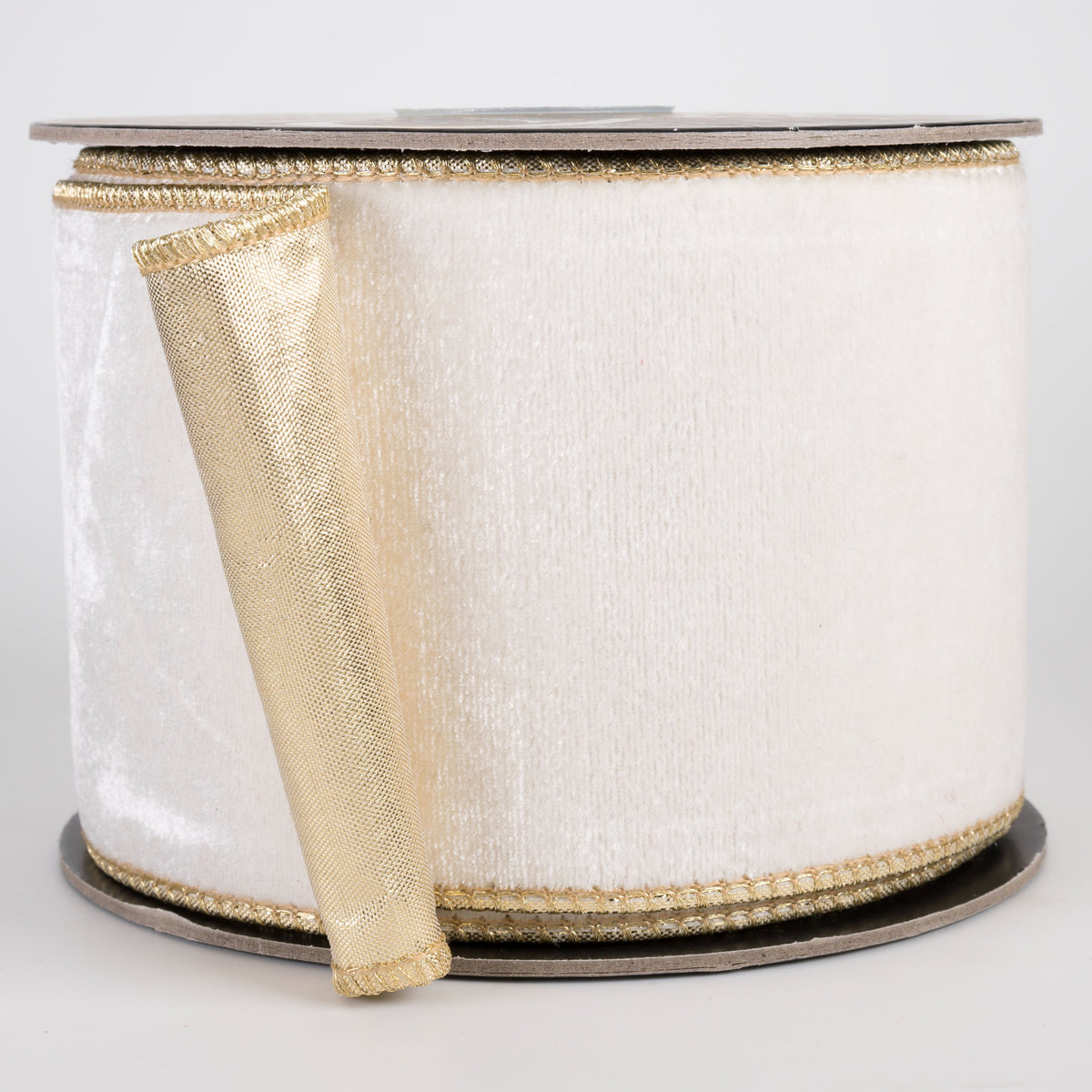 4" Double Fused Sheldon Velvet & Metallic Dupioni Ribbon: Ivory & Gold (10 Yards) Item Number: RR0016