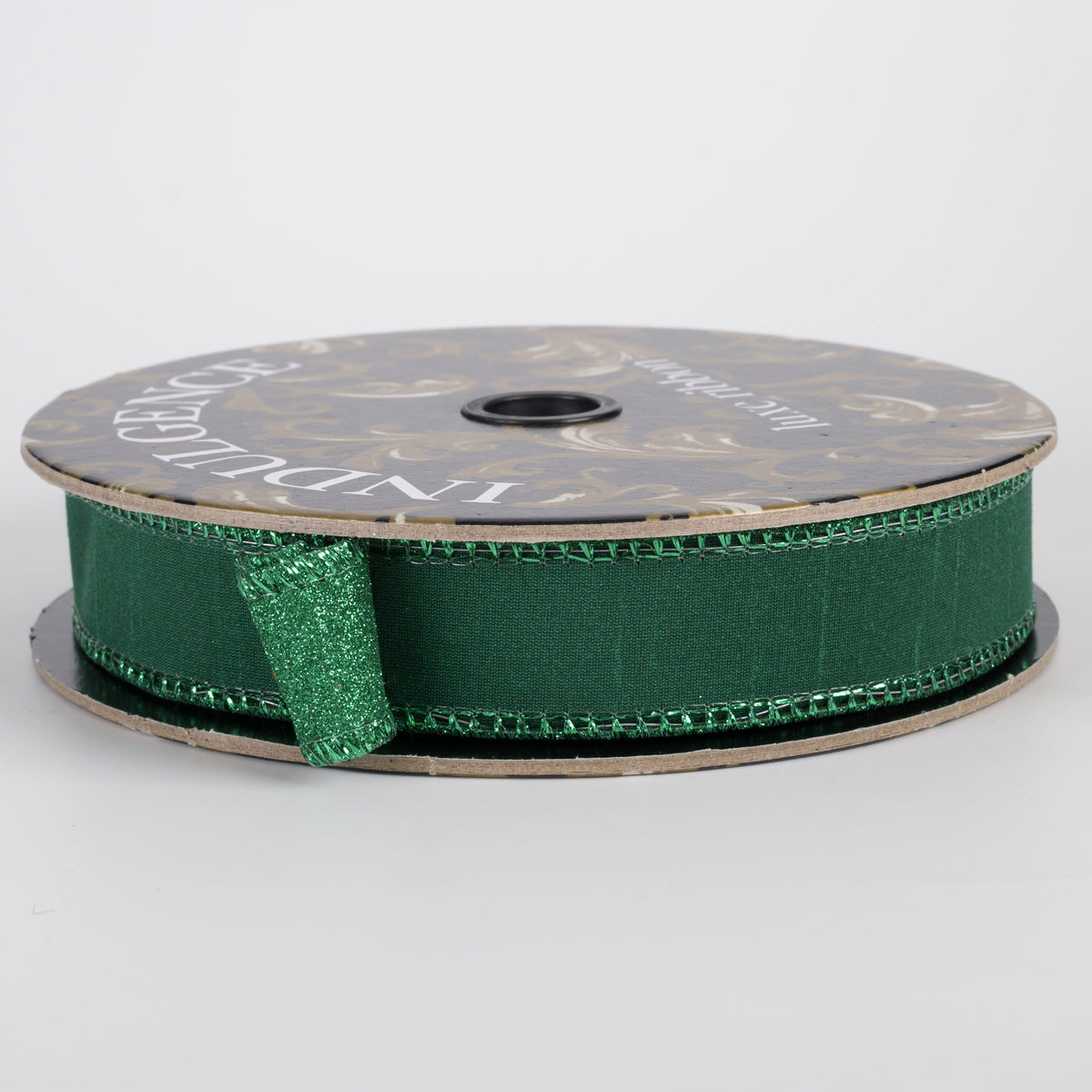 1" Double Sided Faux Dupioni & Glitter Ribbon: Emerald Green (10 Yards) Item Number: D62602-10-17