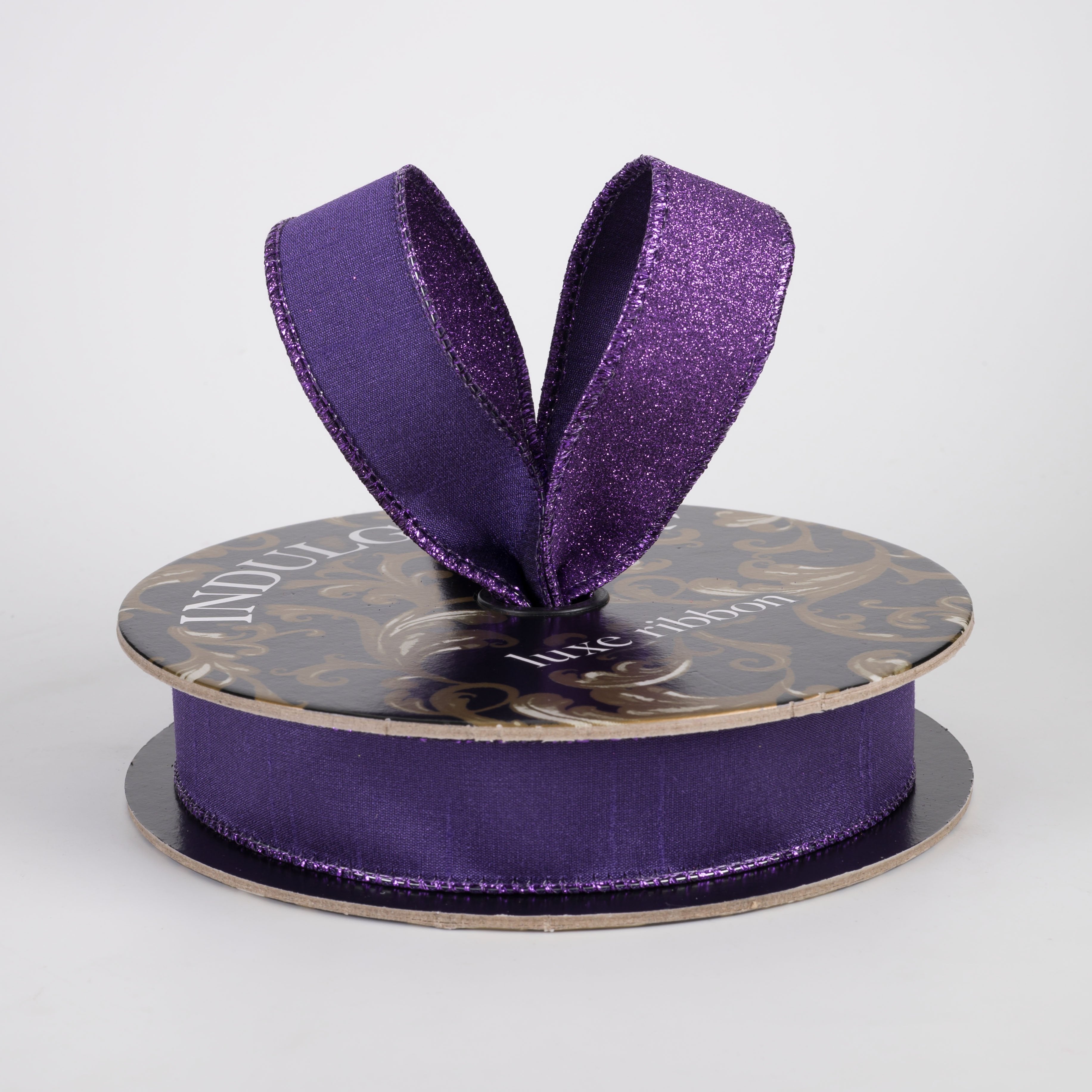 1" Double Sided Faux Dupioni & Glitter Ribbon: Purple (10 Yards) Lifestyle Photo