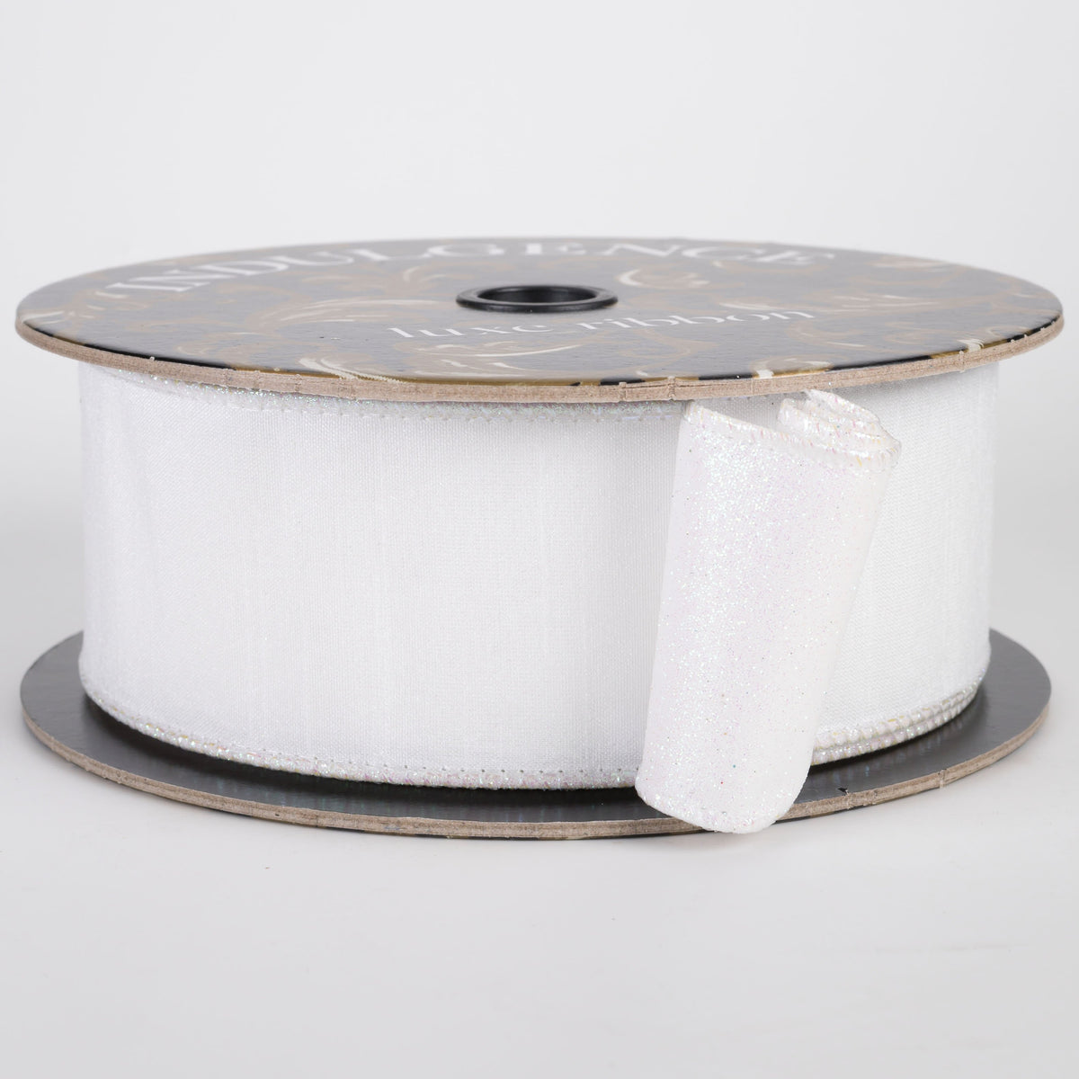 2" Double Sided Faux Dupioni & Glitter Ribbon: White (10 Yards) Item Number: D62602-16-01