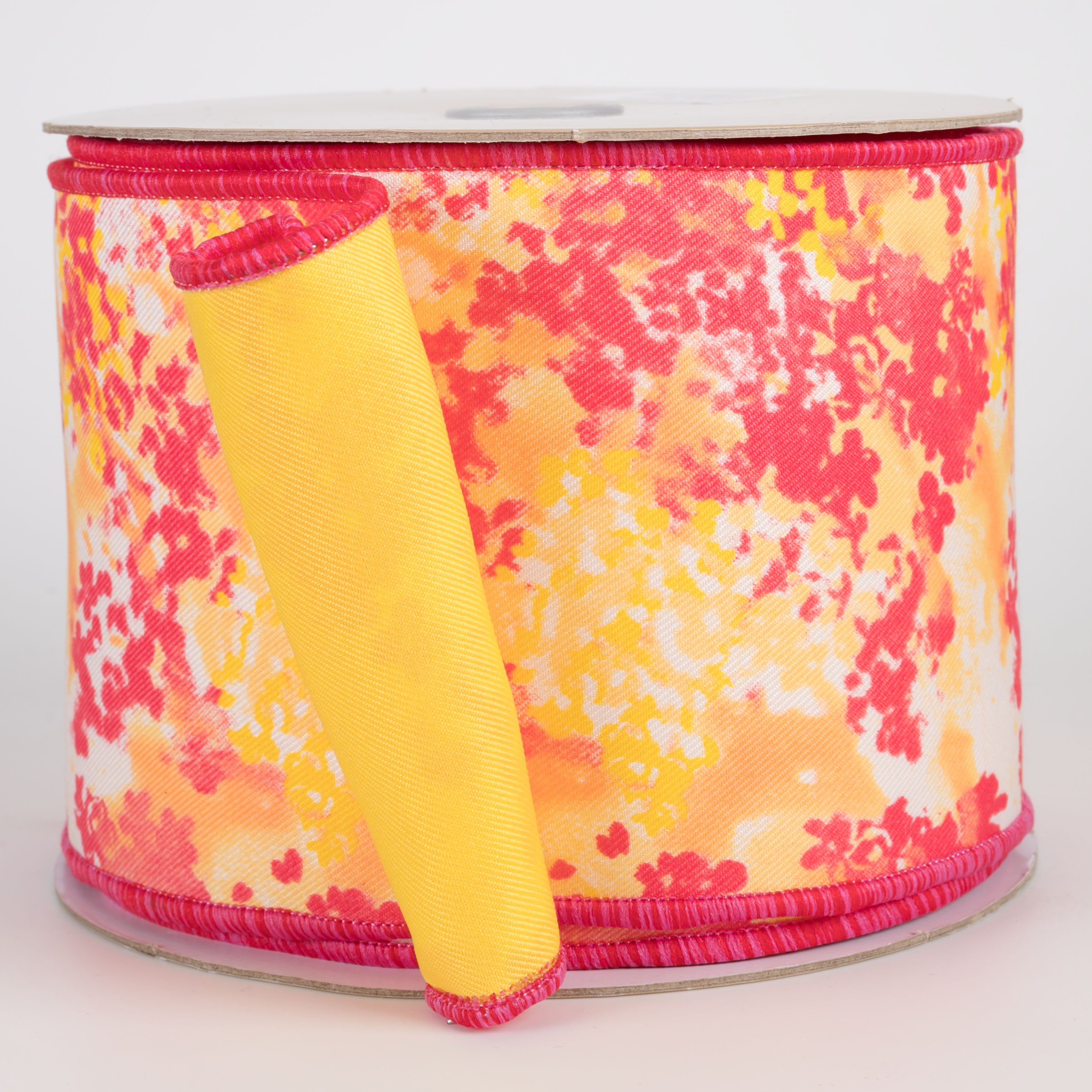4" Double Sided Fused Abstract Print Ribbon: Hot Pink & Yellow (10 Yards) Item Number: LX331321