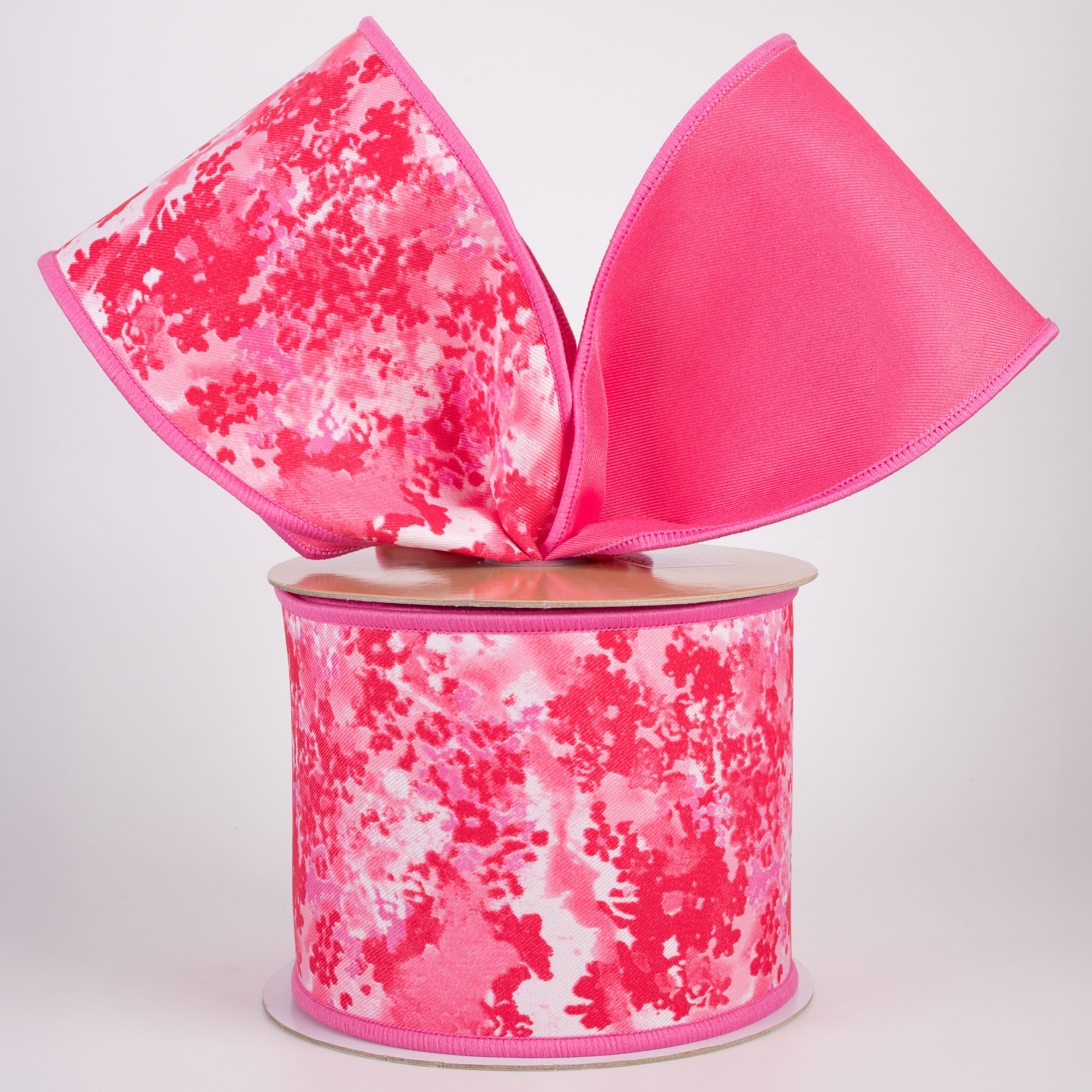 4" Double Sided Fused Abstract Print Ribbon: Pinks & Red (10 Yards) Lifestyle Photo