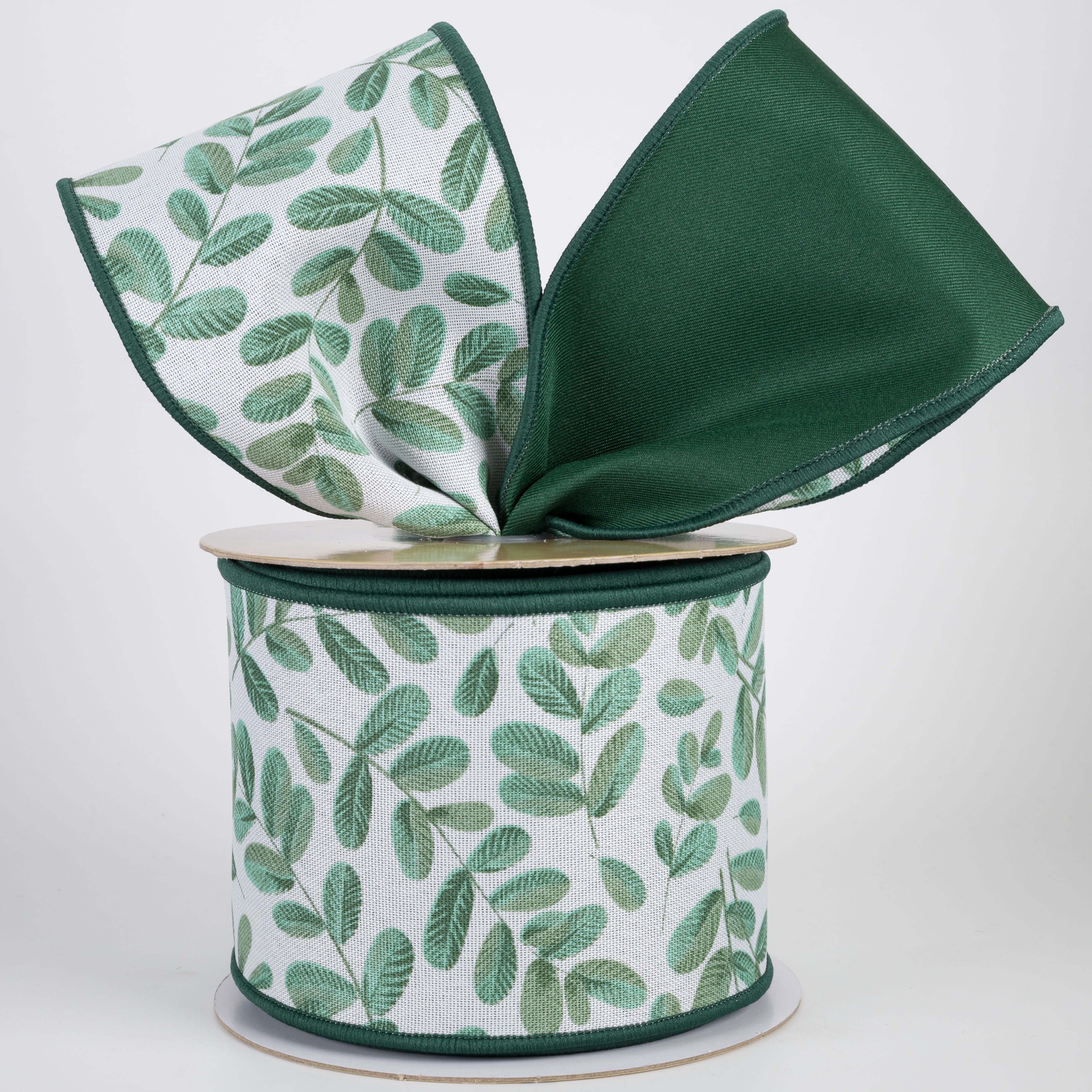 4" Double Sided Fused Bold Leaves Ribbon: Dark Green (10 Yards) Lifestyle Photo
