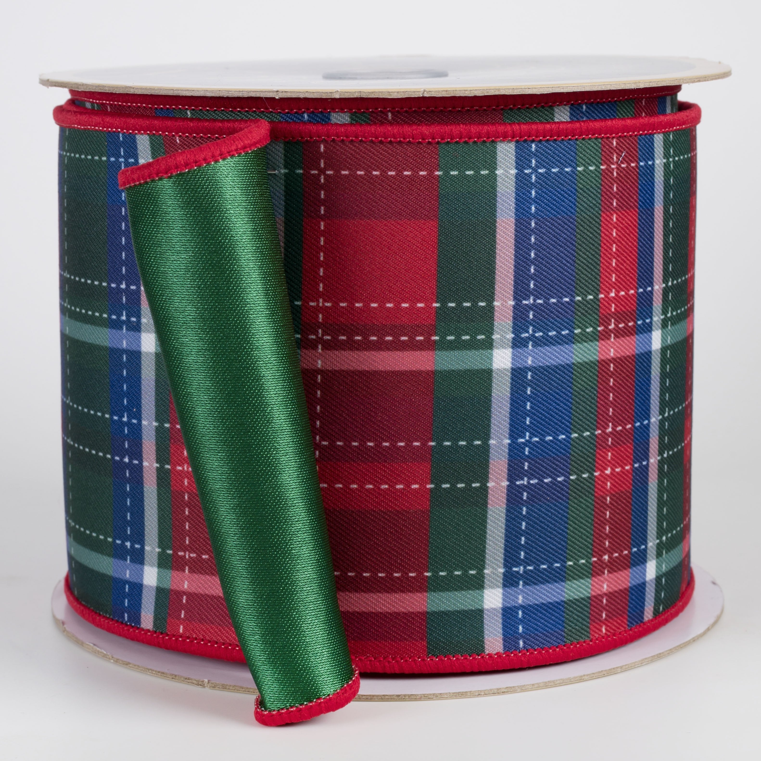 4" Double Sided Fused Dashed Plaid Ribbon: Preppy Christmas (10 Yards) Item Number: LX1286J5